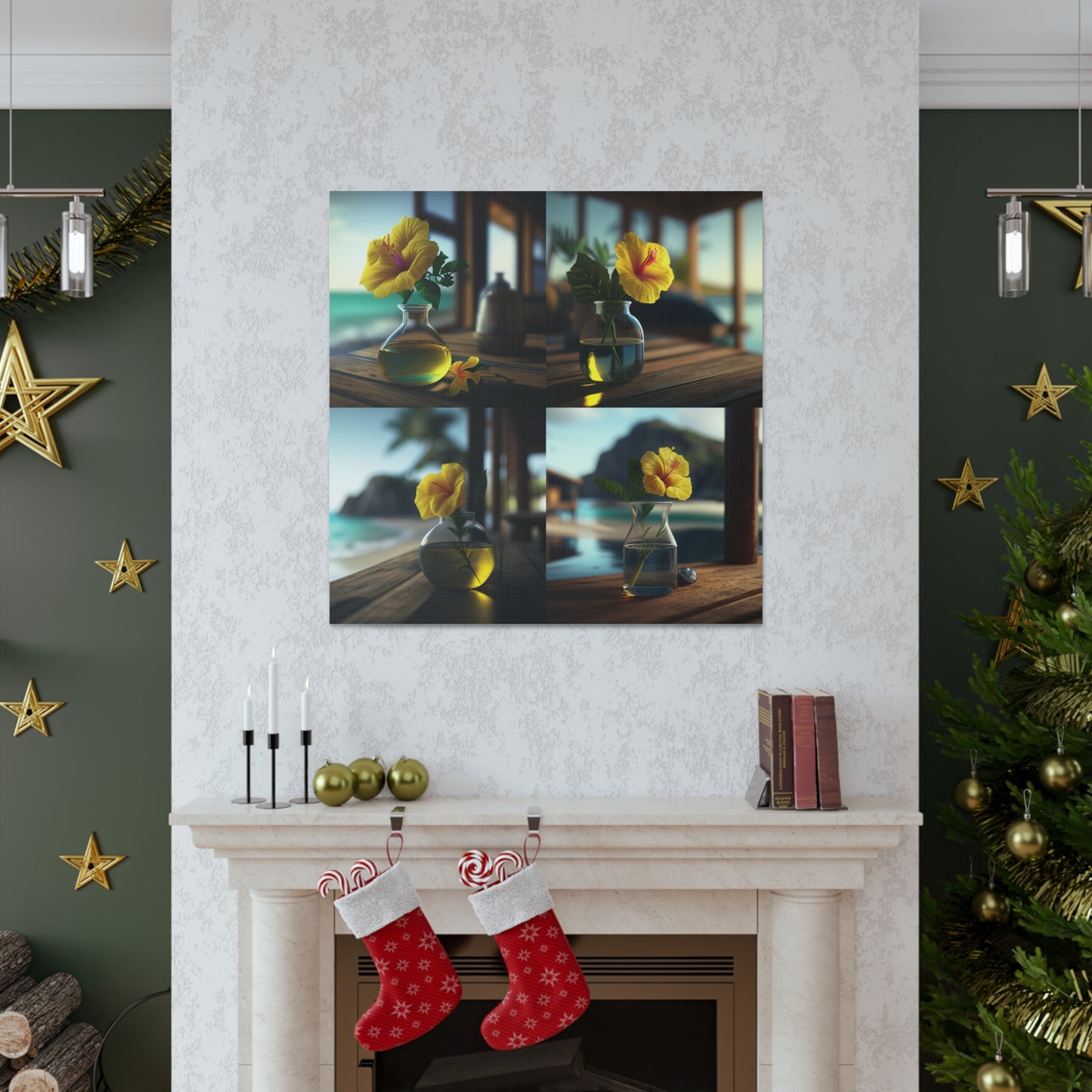 Canvas Gallery Wraps Yellow Hibiscus Wood 5