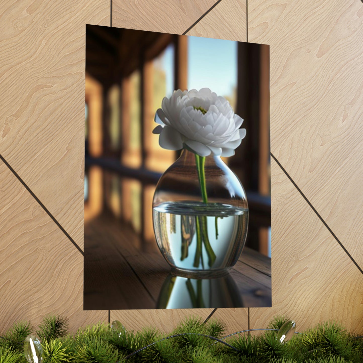 Premium Matte Vertical Posters White Peony glass vase 3