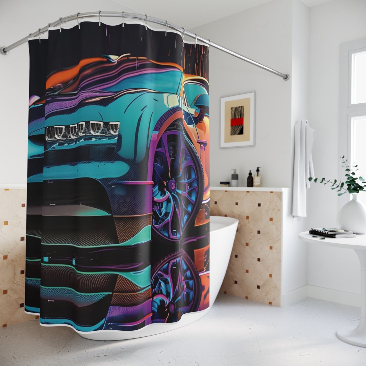 Polyester Shower Curtain Bugatti Neon Chiron 1