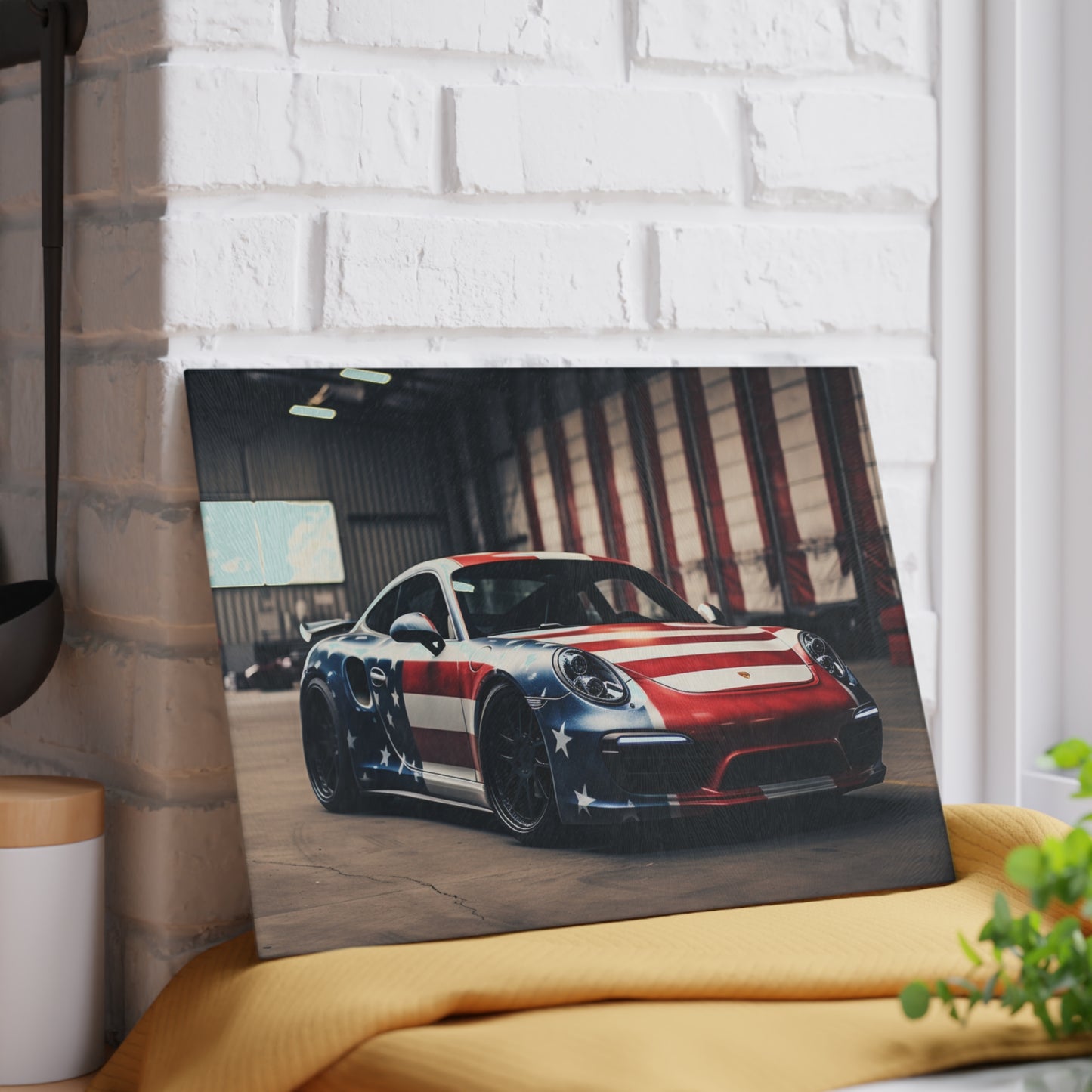 Glass Cutting Board American Flag Porsche 2