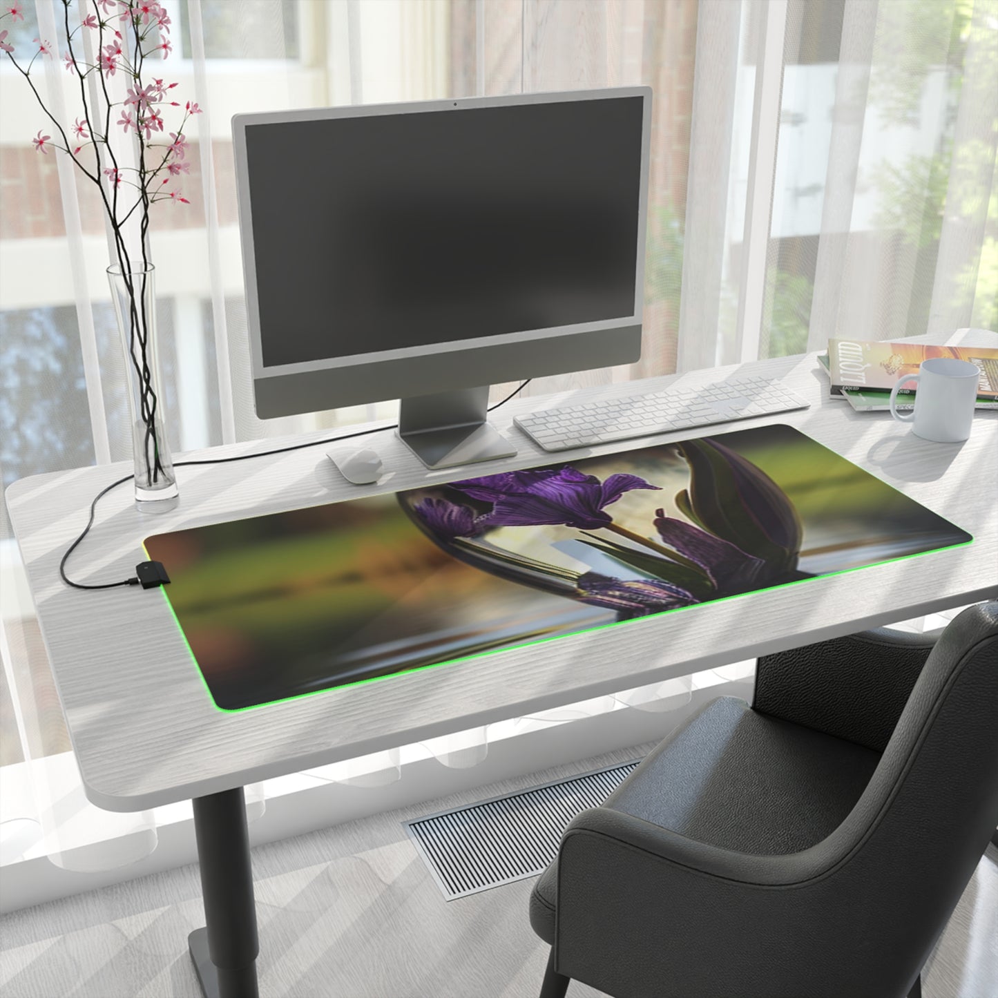 LED Gaming Mouse Pad Purple Iris in a vase 3