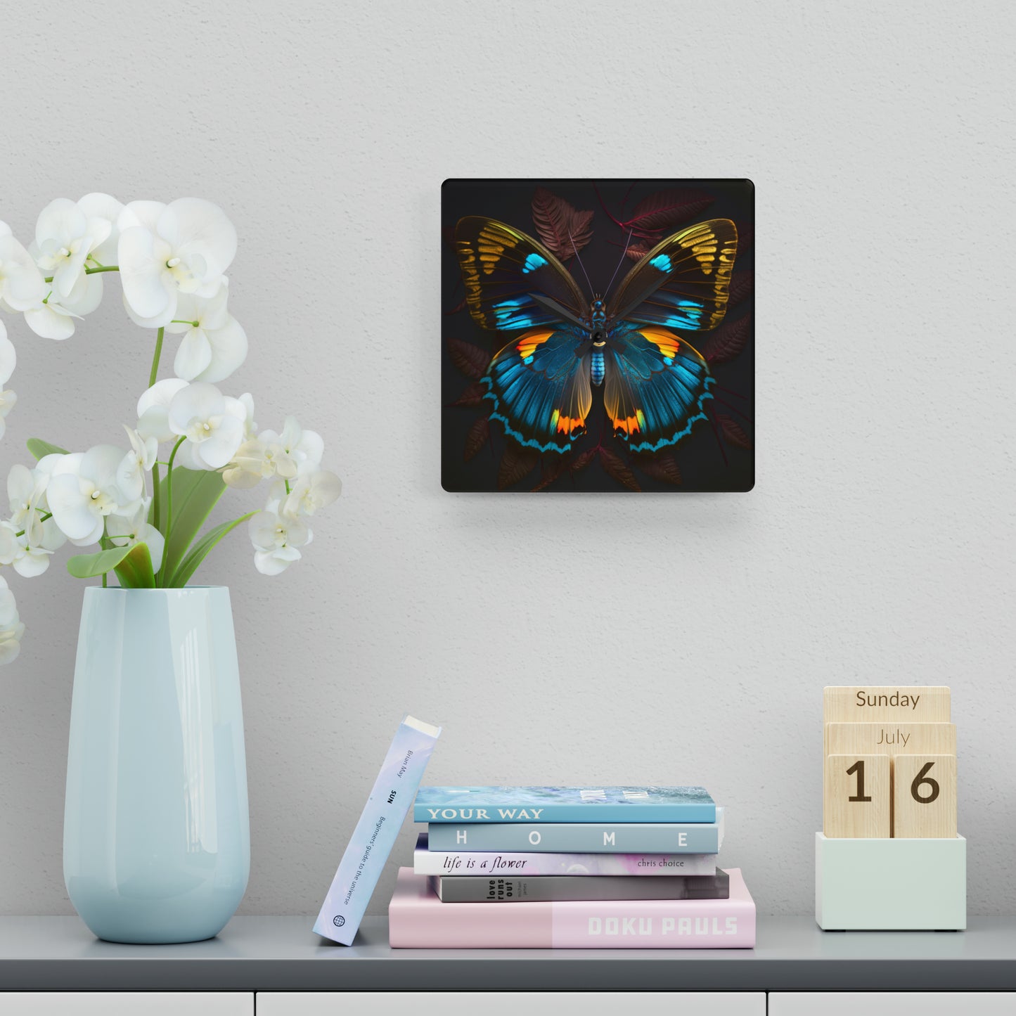 Acrylic Wall Clock Neon Butterfly Flair 1