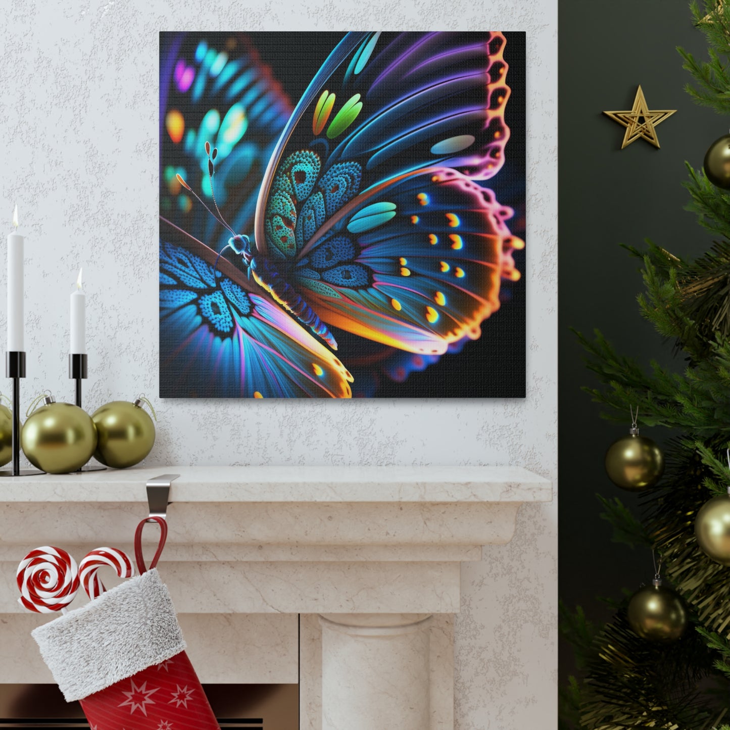 Canvas Gallery Wraps Neon Butterfly Macro 2