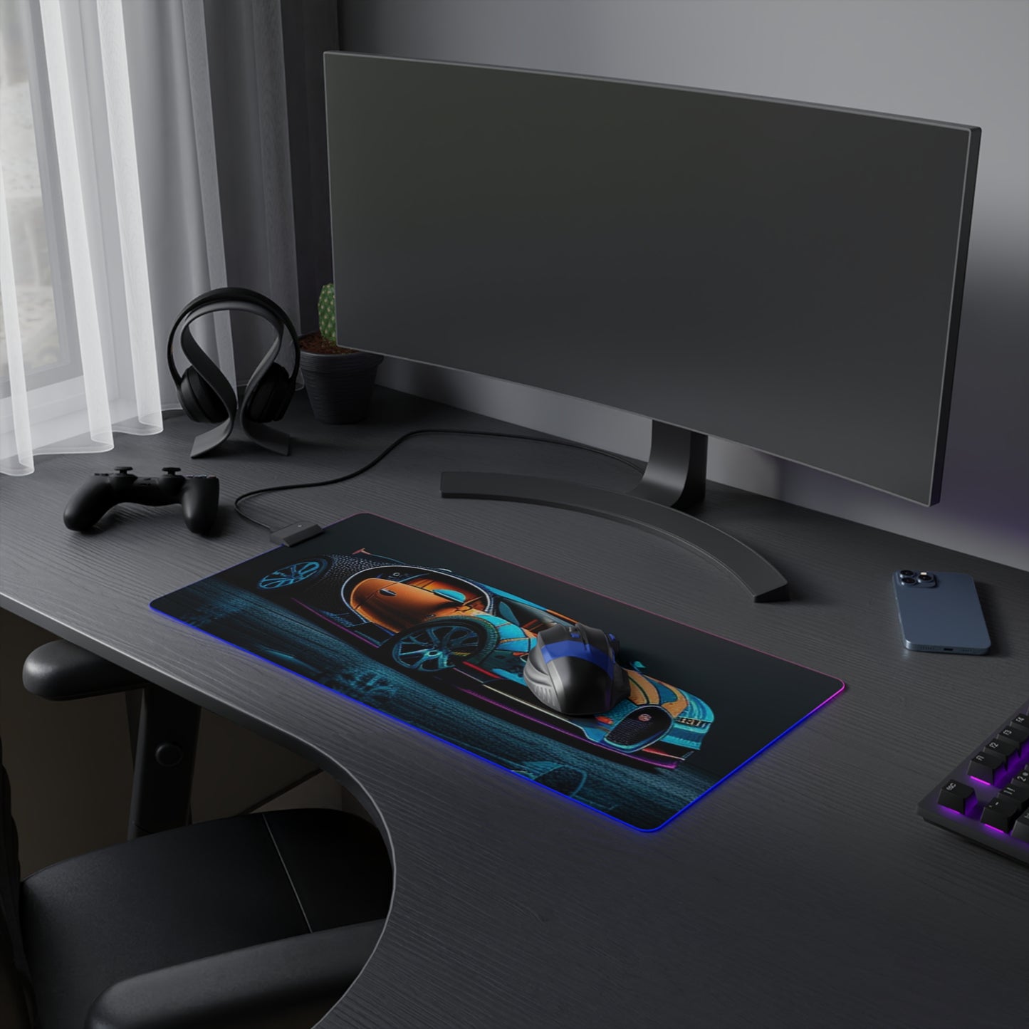 LED Gaming Mouse Pad Bugatti Blue 1