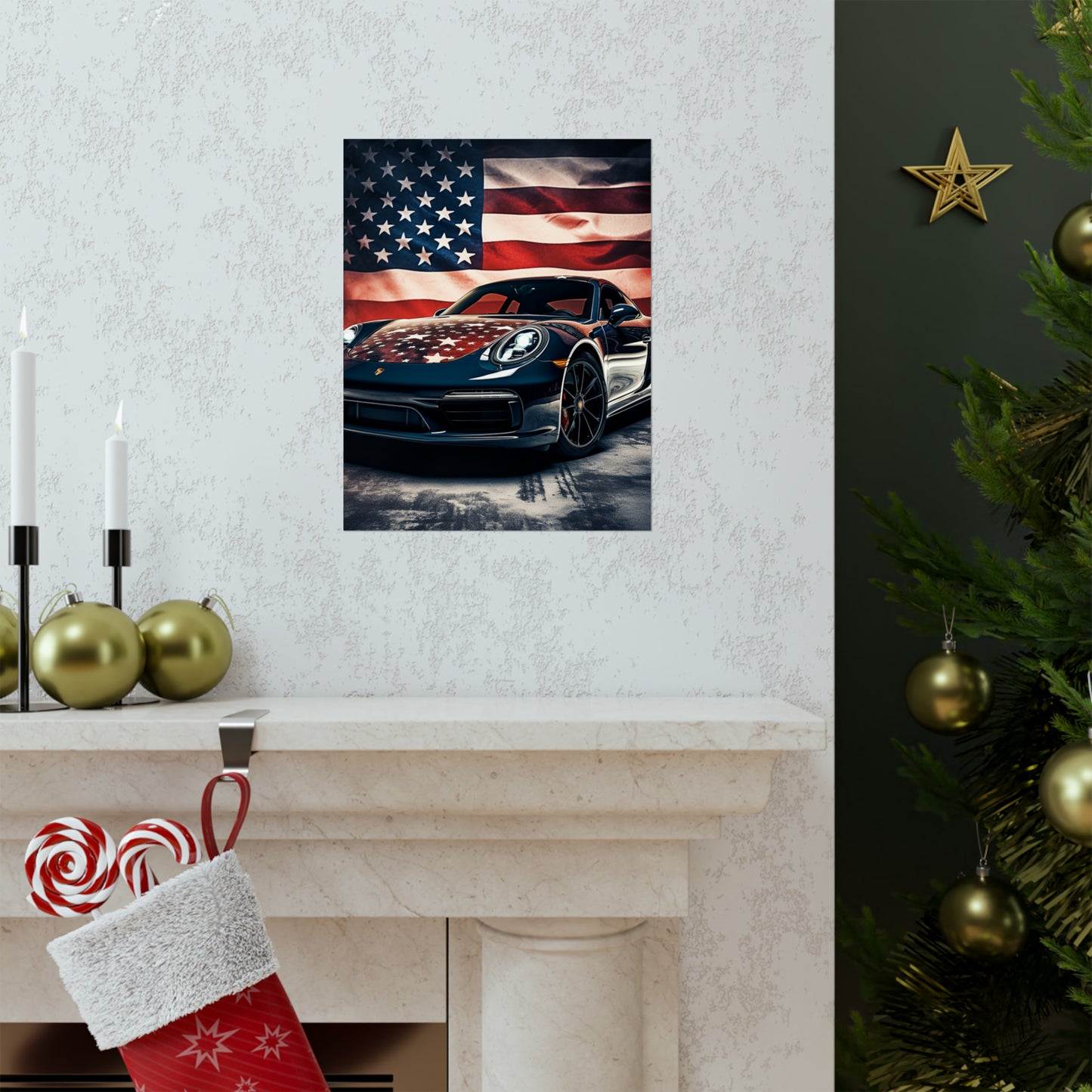 Premium Matte Vertical Posters Abstract American Flag Background Porsche 2