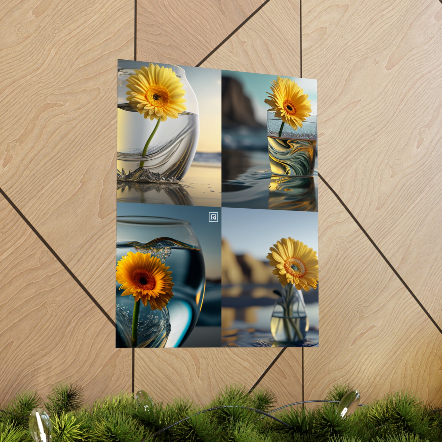 Premium Matte Vertical Posters yello Gerbera glass 5