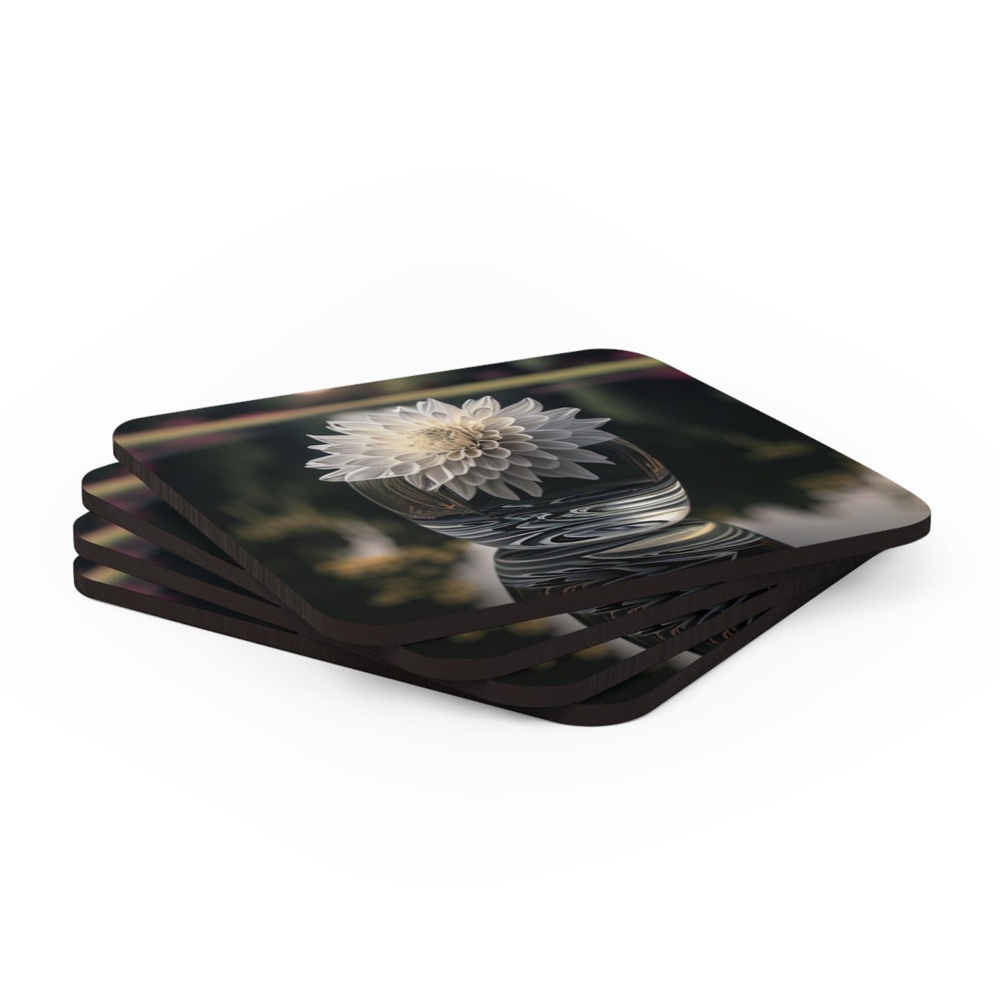 Corkwood Coaster Set White Dahlia 2