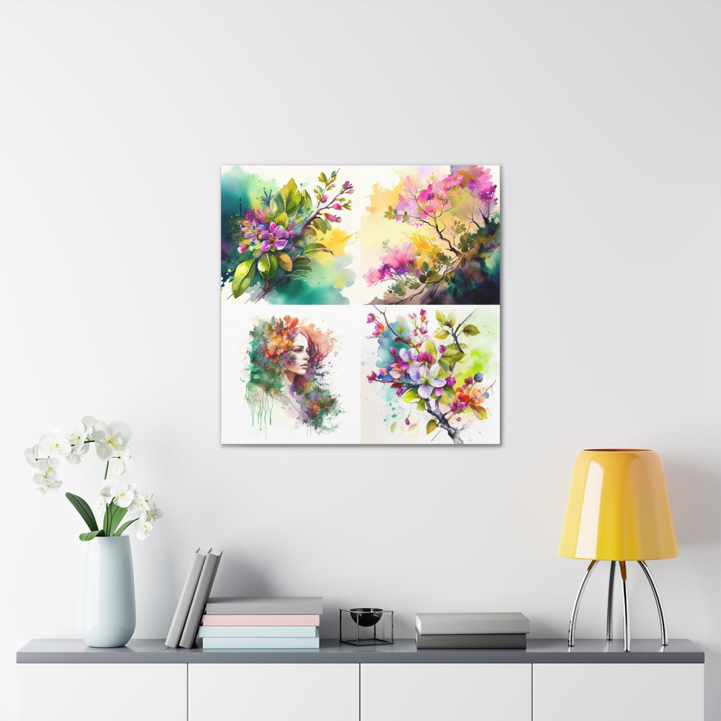 Canvas Gallery Wraps Mother Nature Bright Spring Colors Realistic Watercolor 5