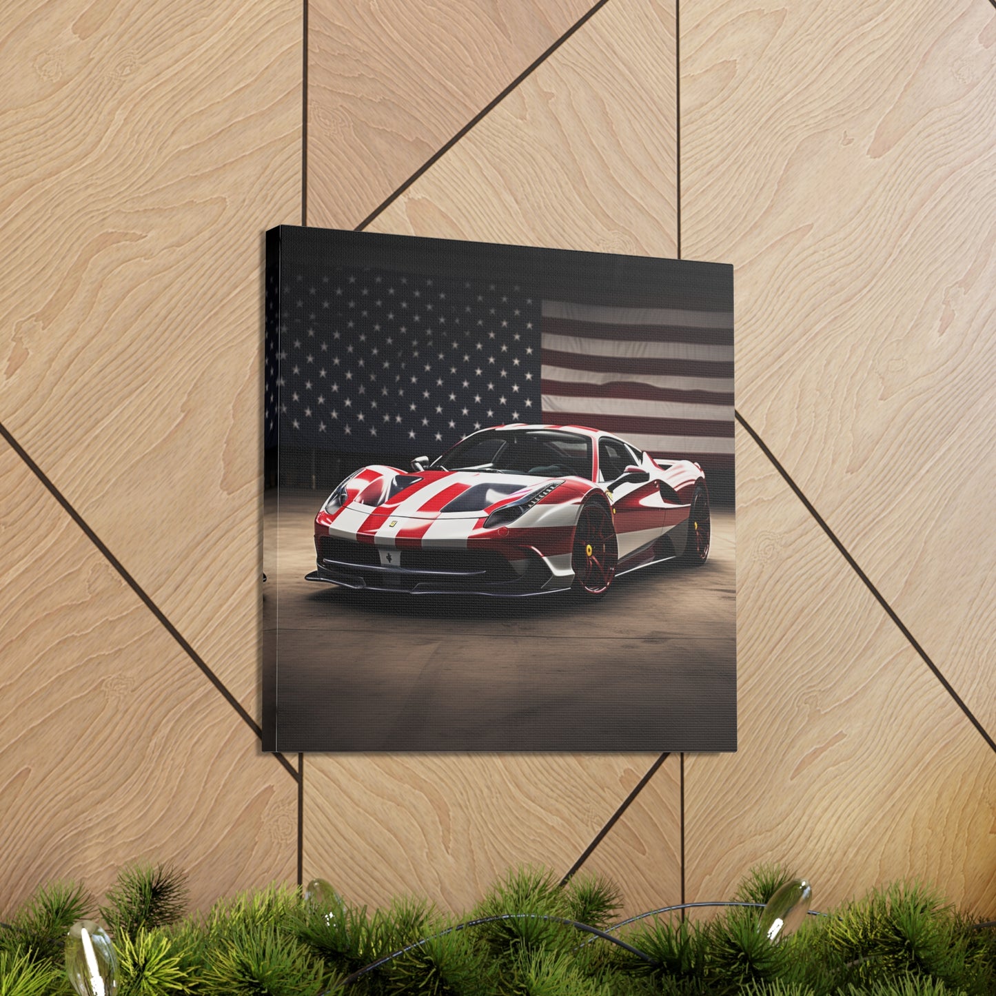 Canvas Gallery Wraps American Flag Background Ferrari 2