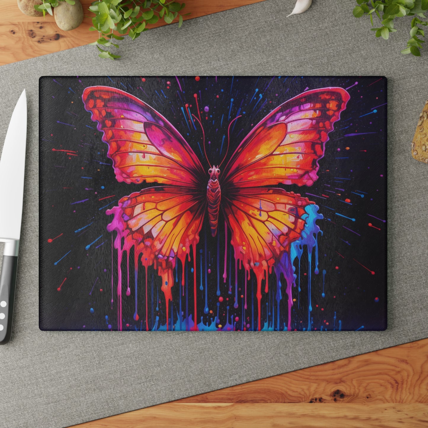 Glass Cutting Board Pink Butterfly Flair 4