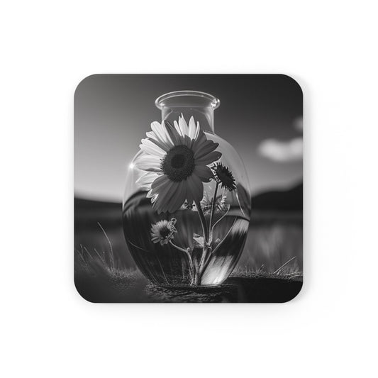 Corkwood Coaster Set Yellw Sunflower in a vase 4