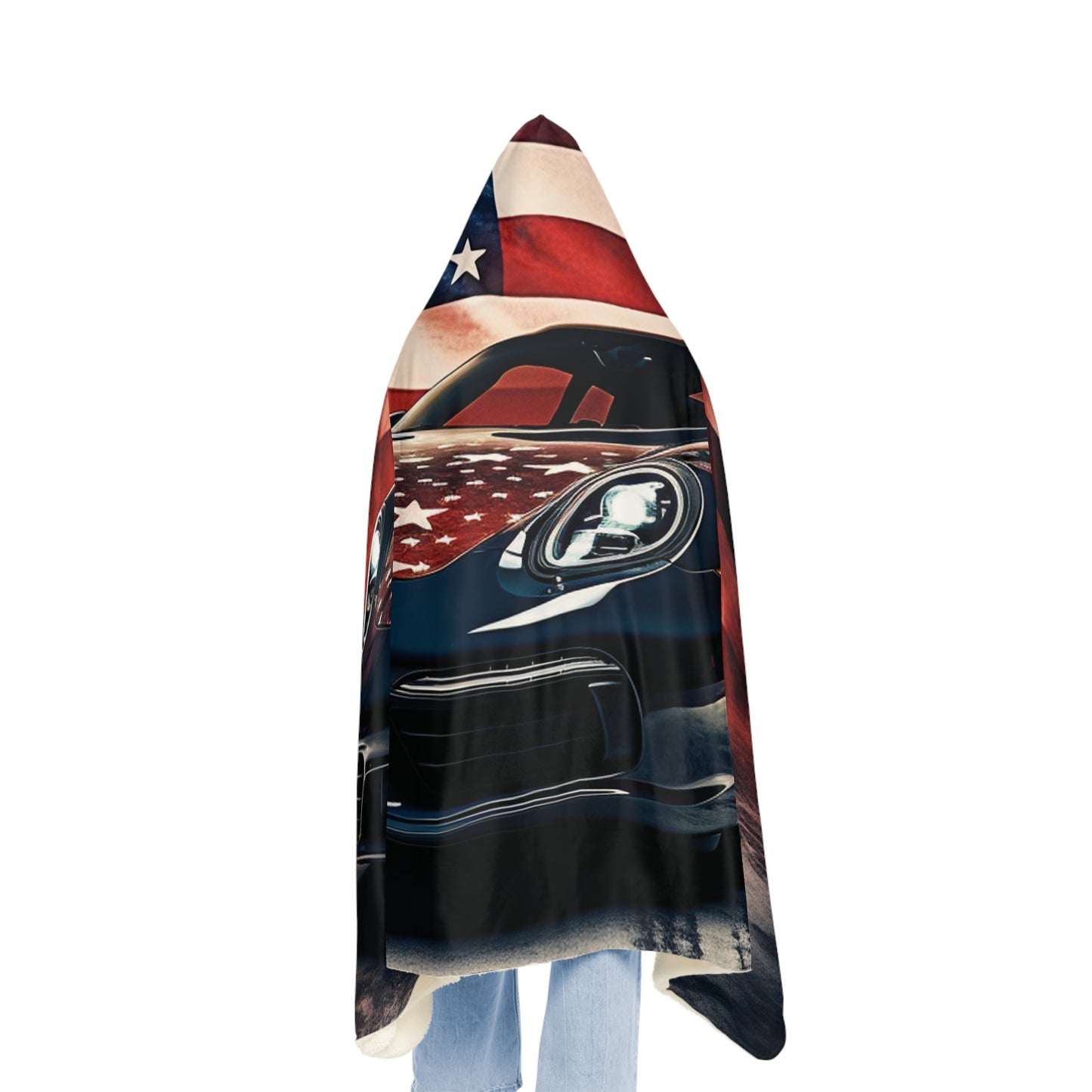 Snuggle Hooded Blanket Abstract American Flag Background Porsche 2