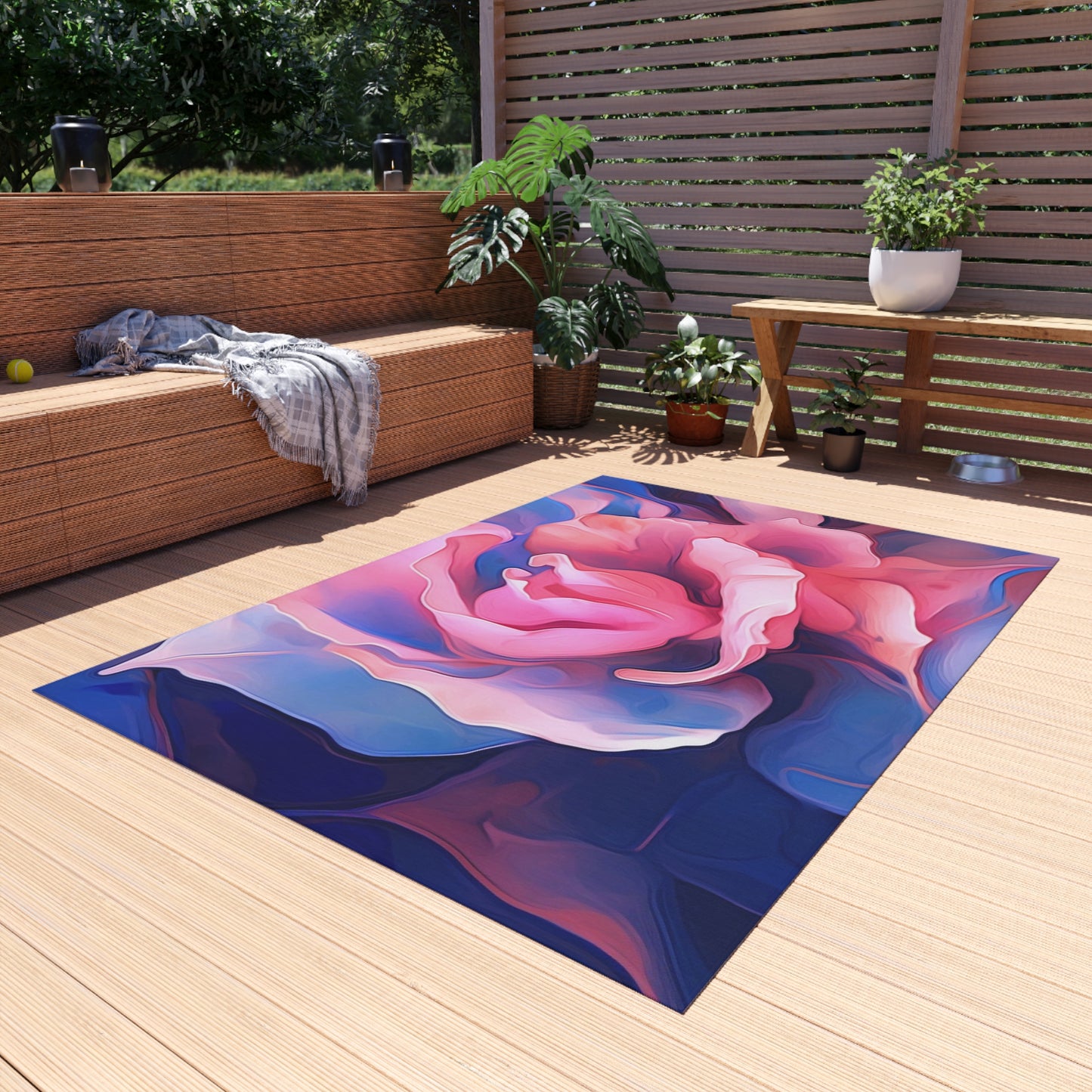 Outdoor Rug  Pink & Blue Tulip Rose 1