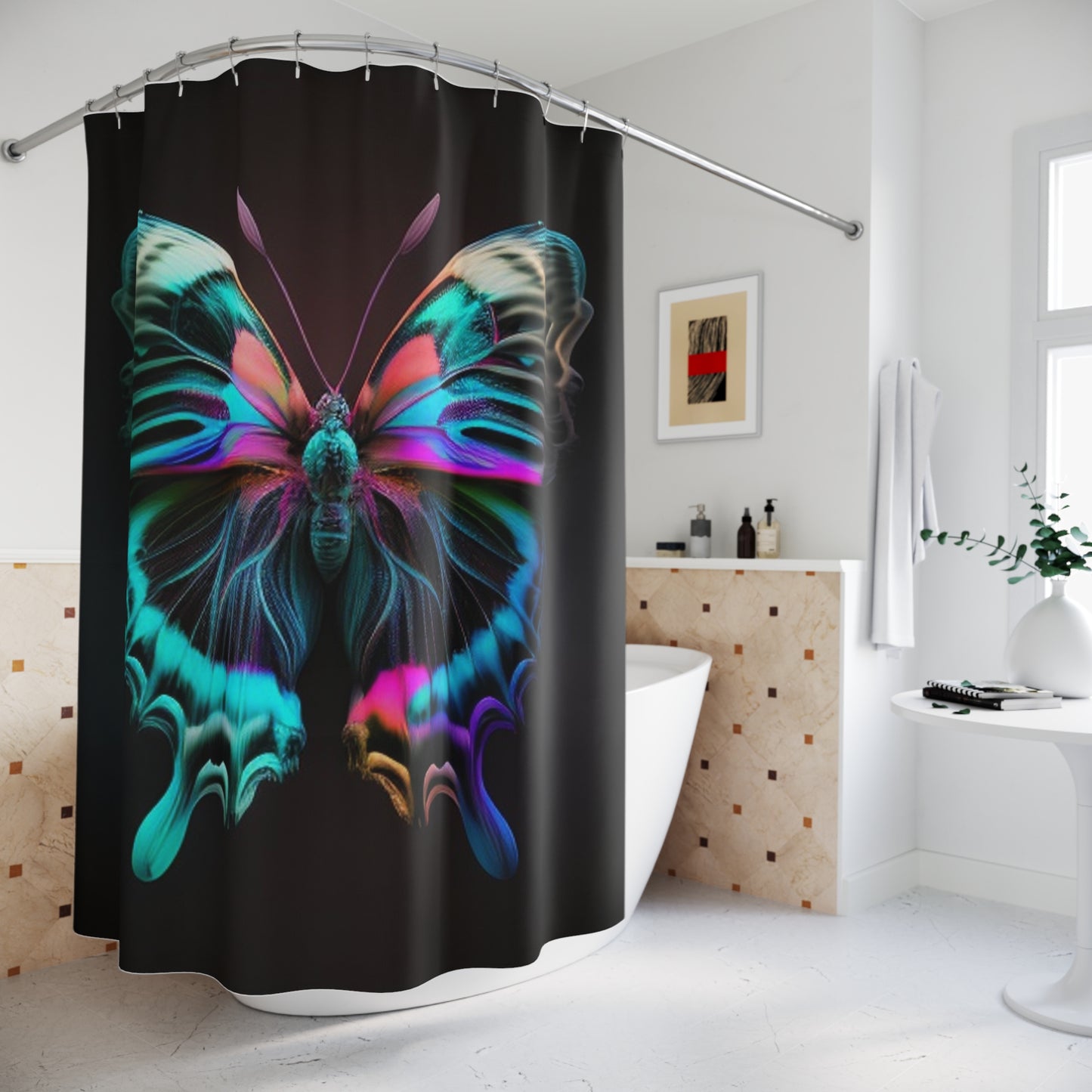Polyester Shower Curtain Neon Butterfly Fusion 3
