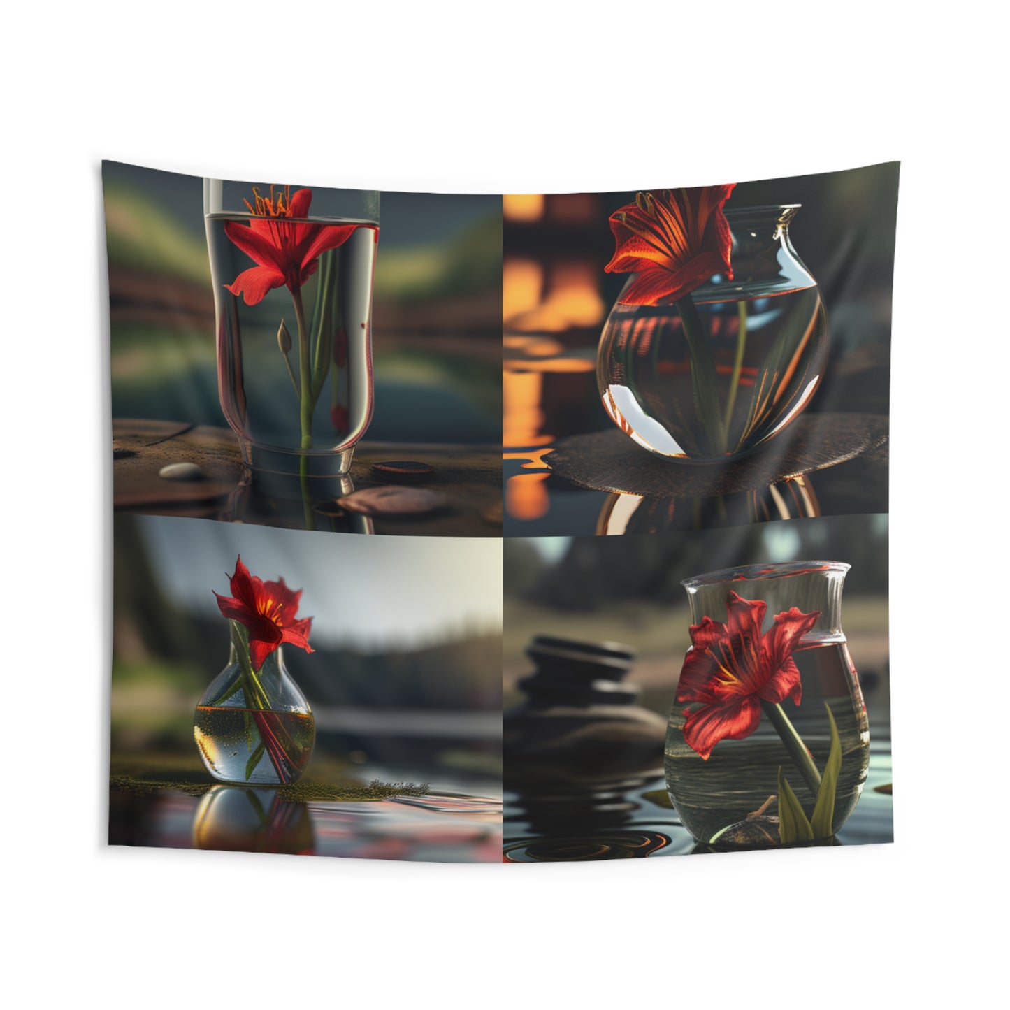 Indoor Wall Tapestries Red Lily in a Glass vase 5