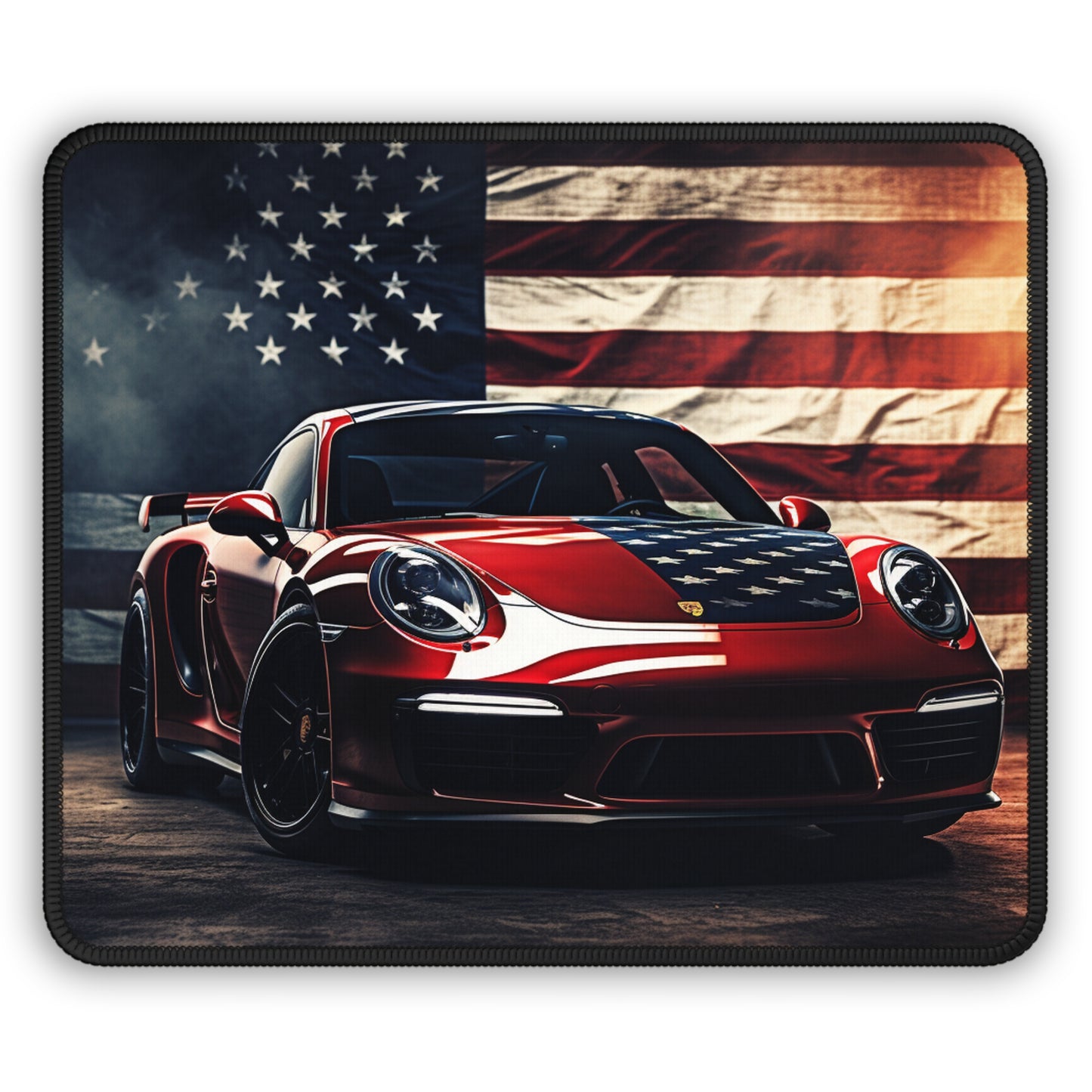 Gaming Mouse Pad  American Flag Background Porsche 2