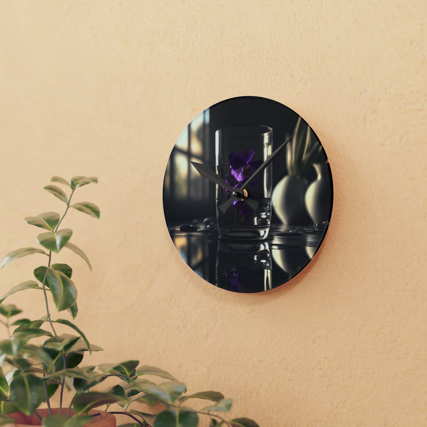 Acrylic Wall Clock Purple Orchid Glass vase 4