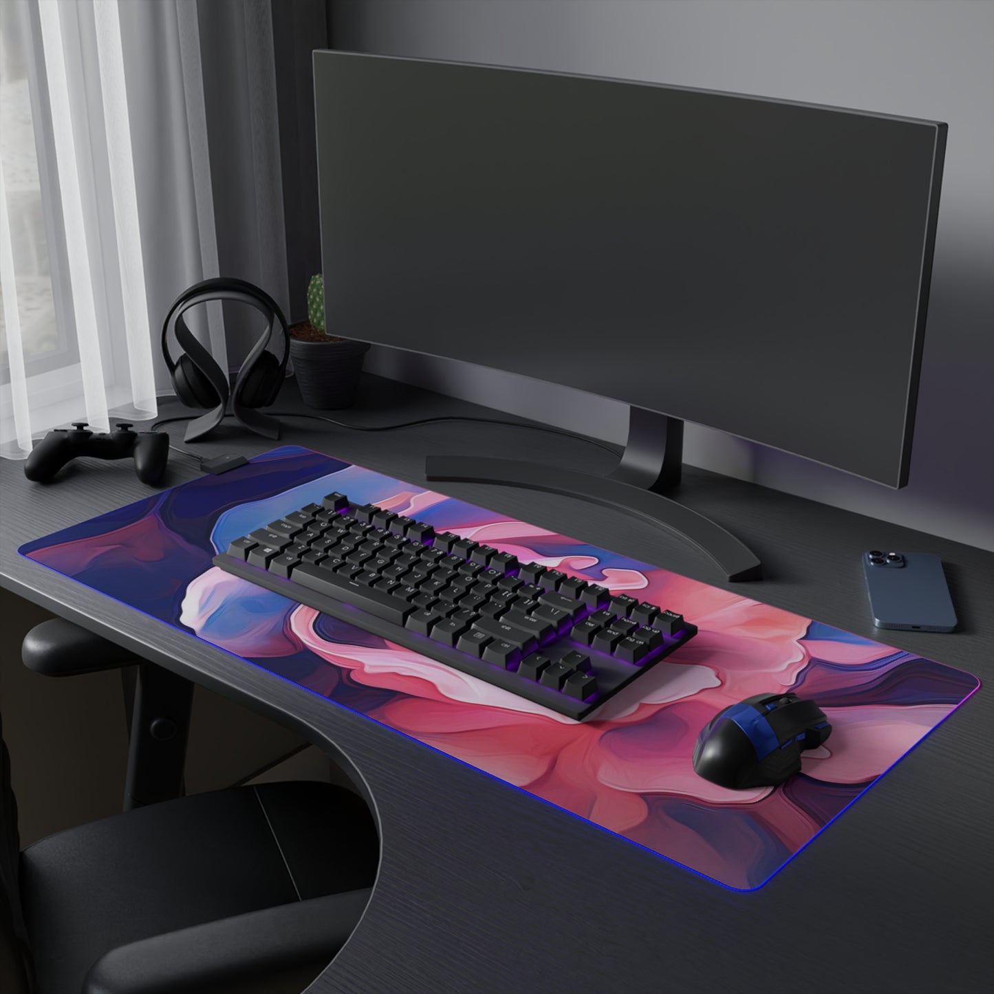 LED Gaming Mouse Pad Pink & Blue Tulip Rose 1