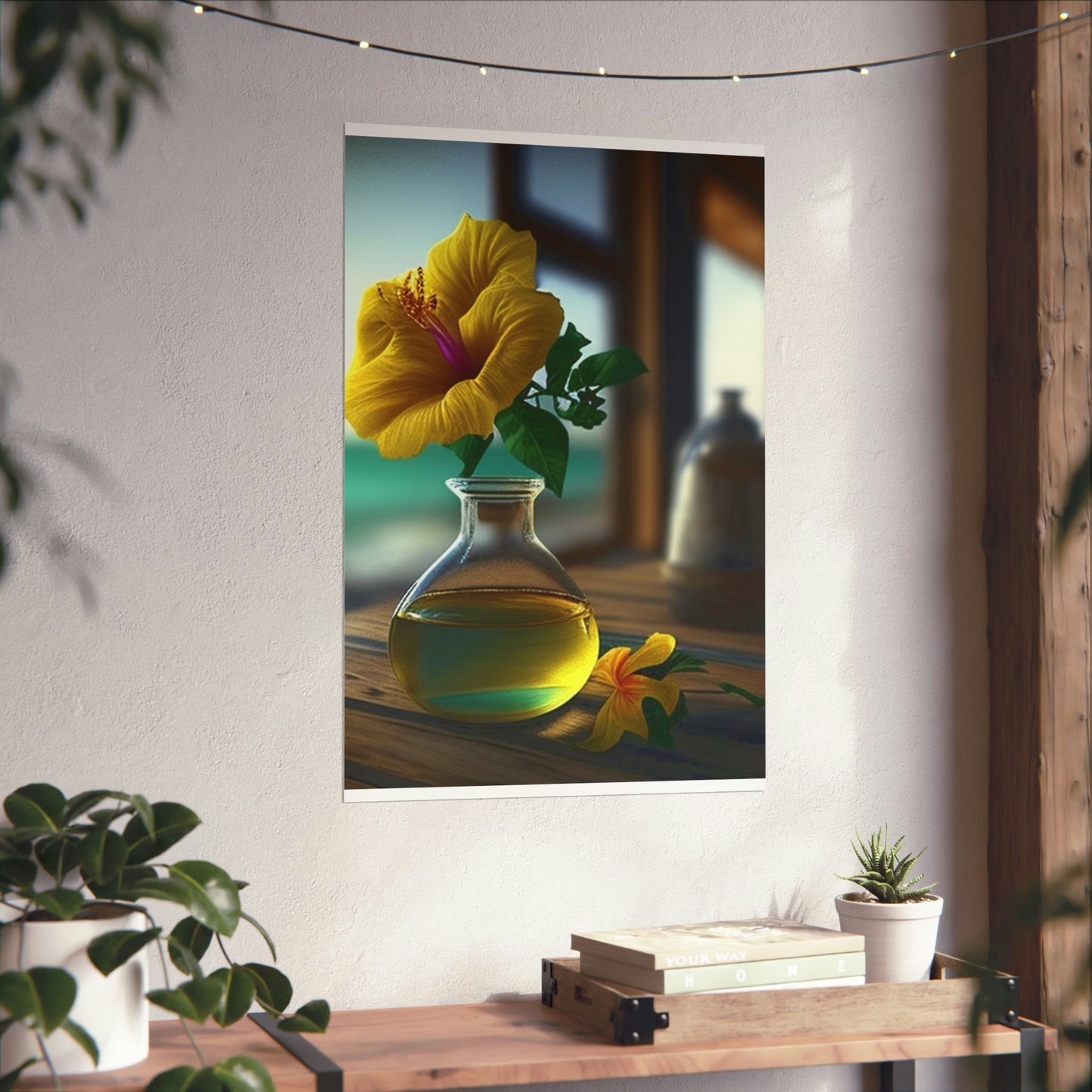 Premium Matte Vertical Posters Yellow Hibiscus Wood 1