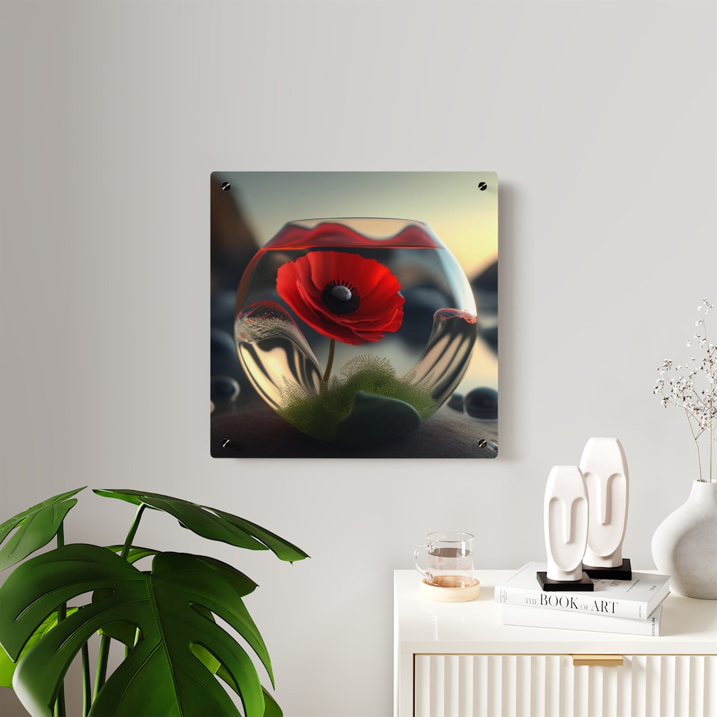 Acrylic Wall Art Panels Red Anemone in a Vase 3