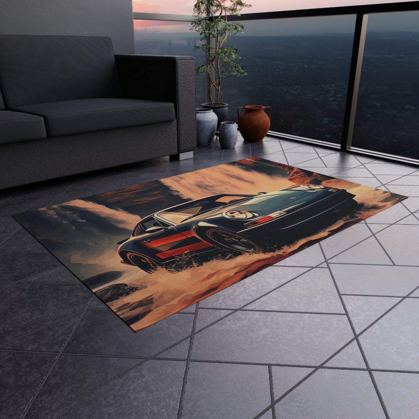 Outdoor Rug  American Flag Porsche Abstract 3