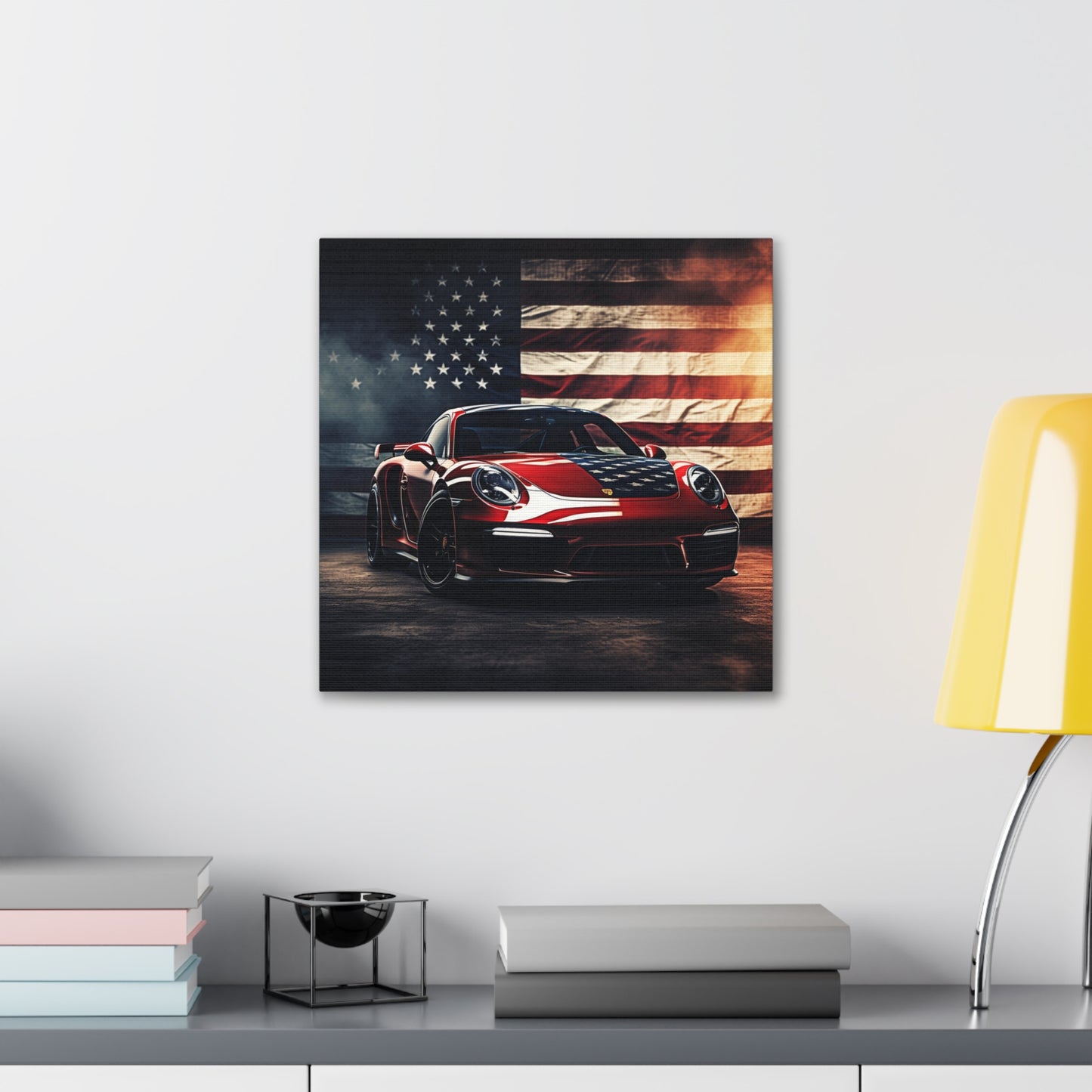 Canvas Gallery Wraps American Flag Background Porsche 2