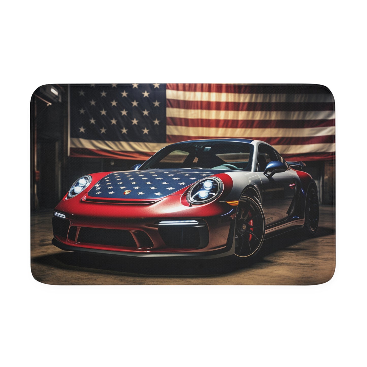 Memory Foam Bath Mat American Flag Background Porsche 1