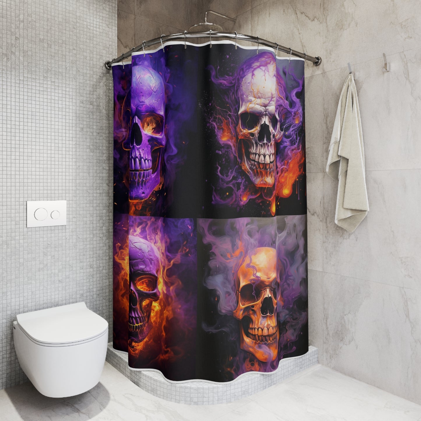 Polyester Shower Curtain Skull Flames 5