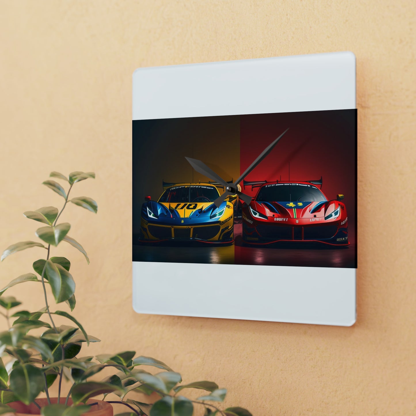 Acrylic Wall Clock Ferrari Red Blue 3