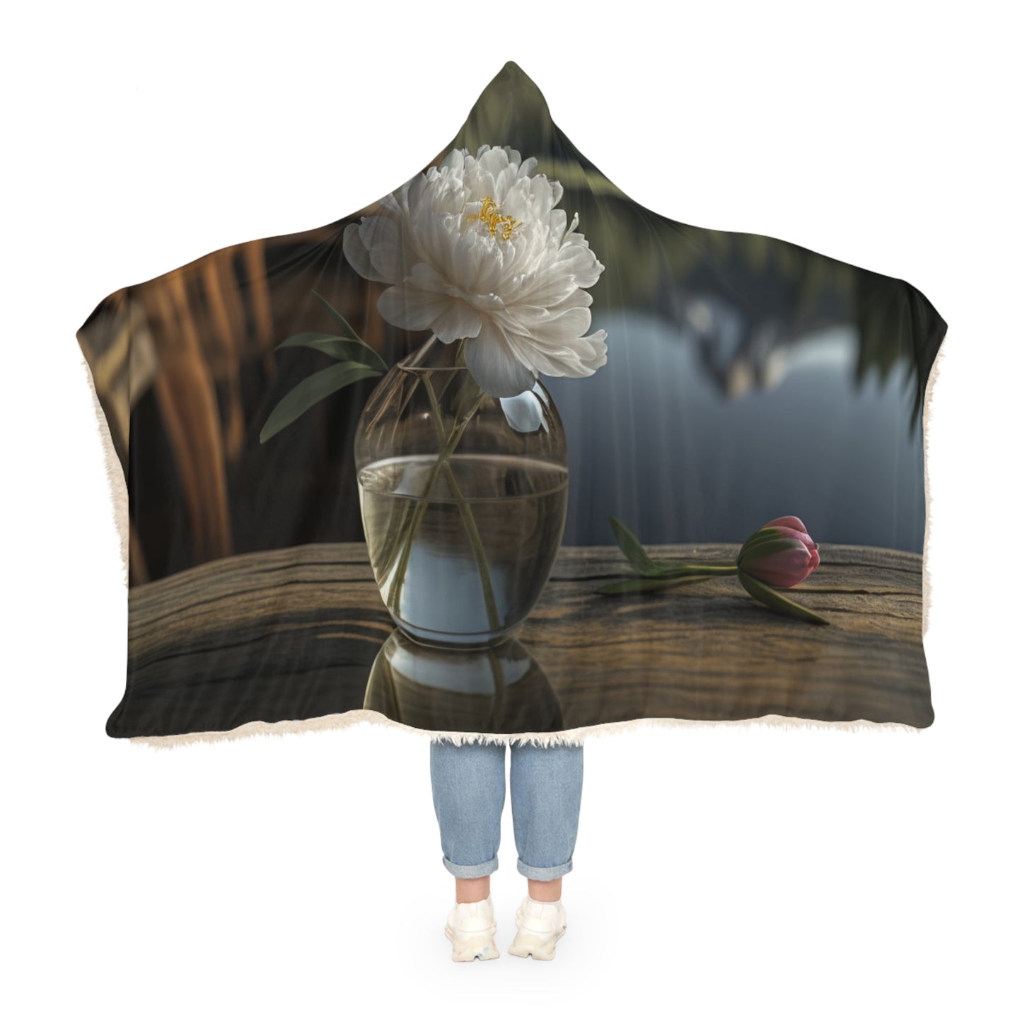 Snuggle Hooded Blanket White Peony glass vase 4