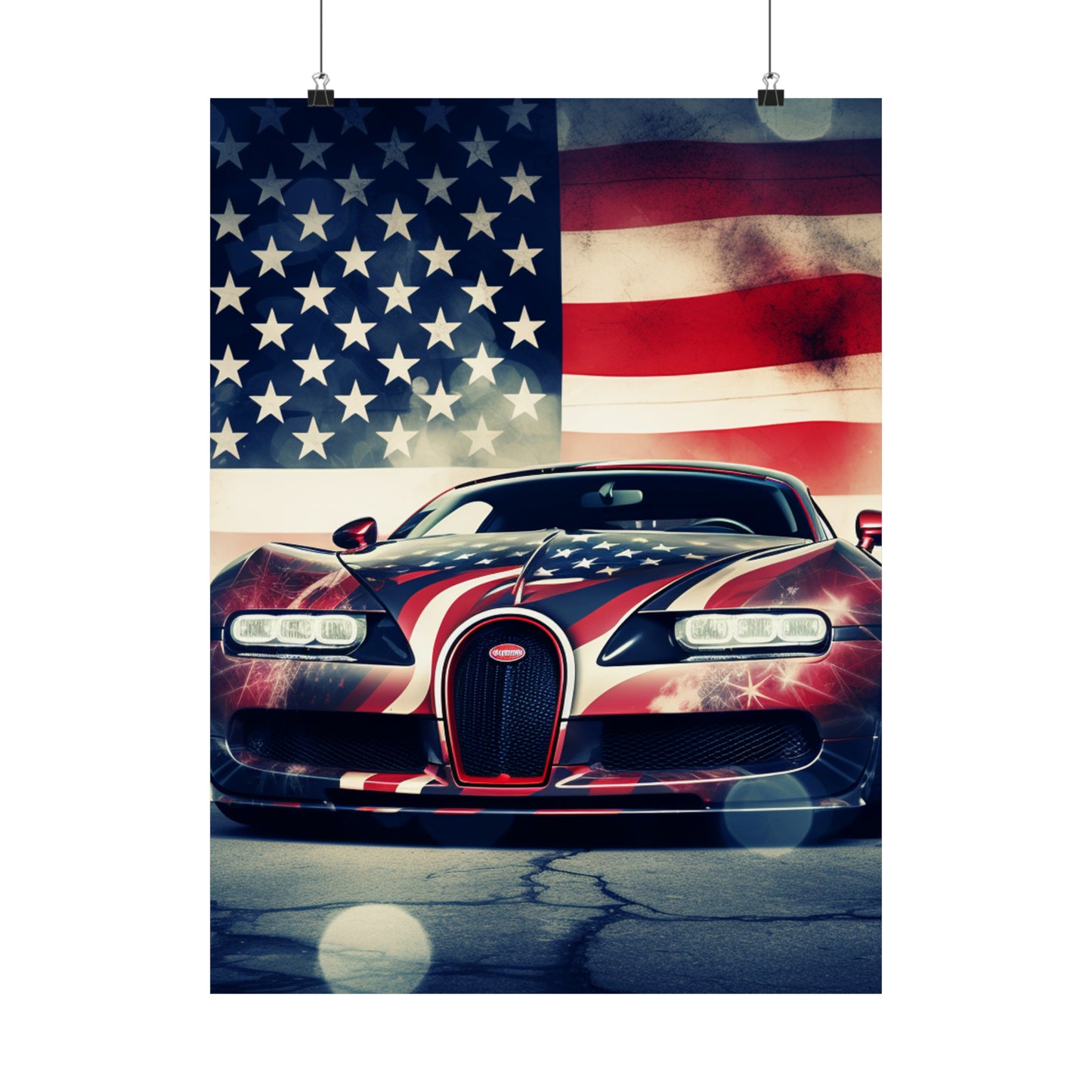 Premium Matte Vertical Posters Abstract American Flag Background Bugatti 1