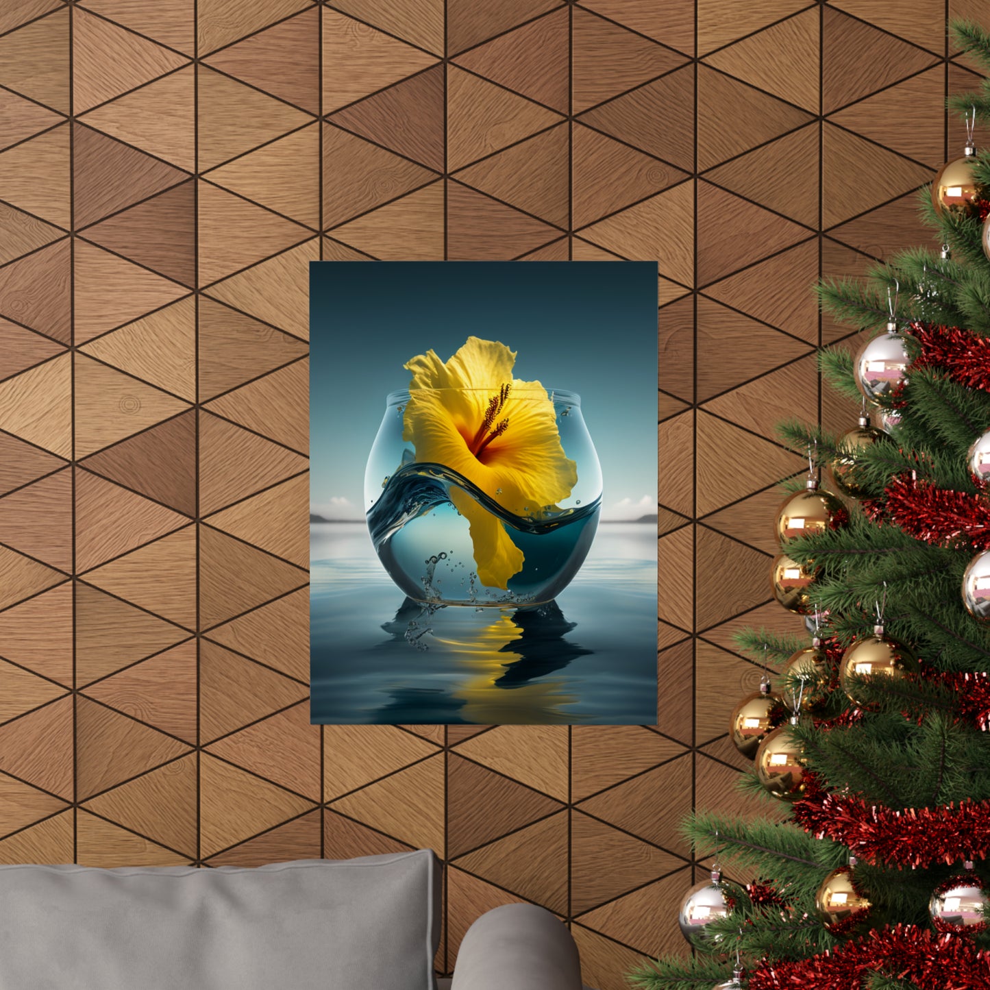 Premium Matte Vertical Posters Yellow Hibiscus glass 4