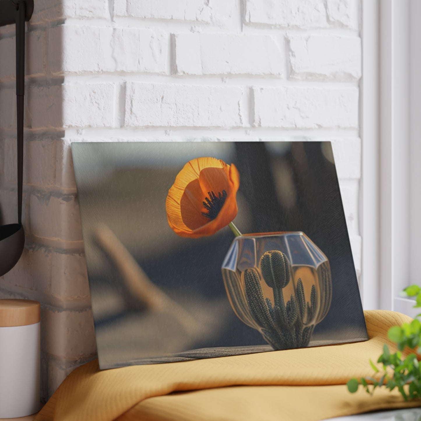 Glass Cutting Board Orange Poppy in a Vase 2