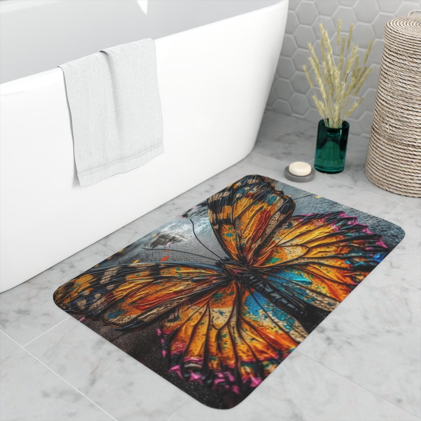 Memory Foam Bath Mat Liquid Street Butterfly 1