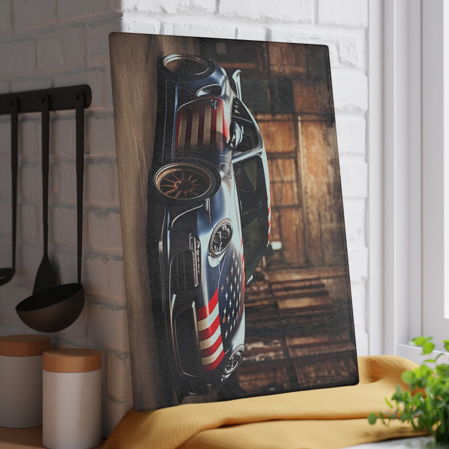 Glass Cutting Board American Flag Porsche 1