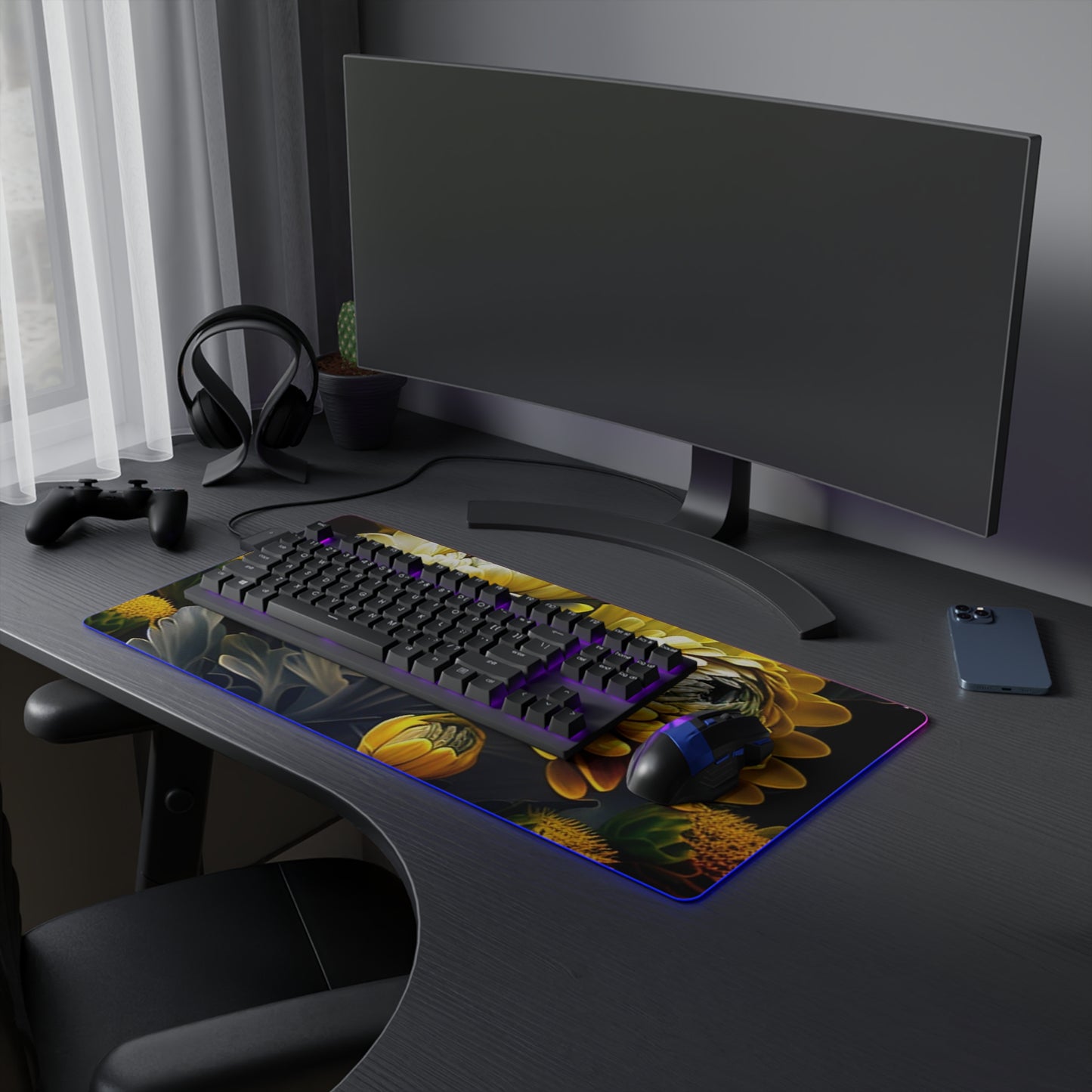 LED Gaming Mouse Pad Yellow Hermosas Flores Amarillas 2