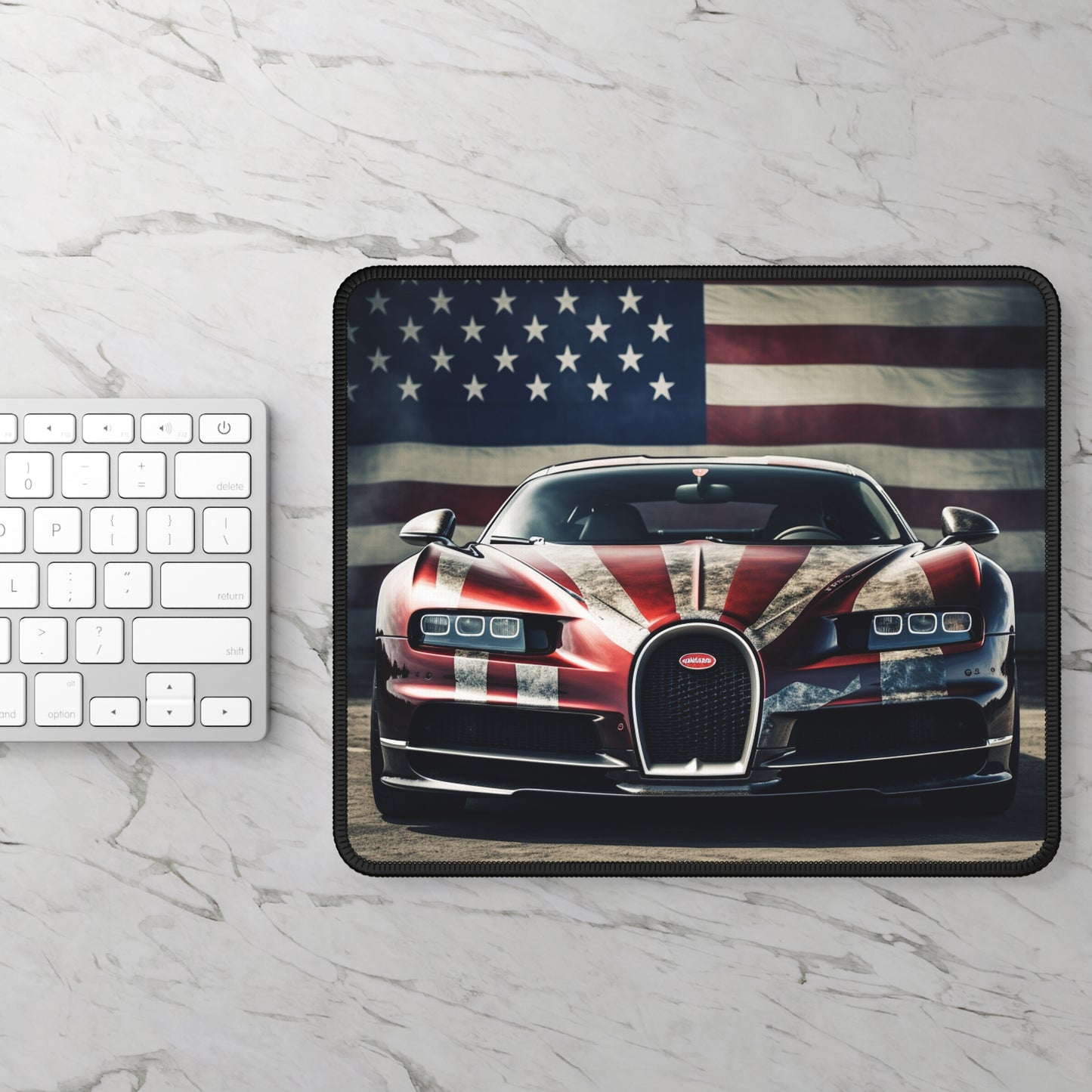 Gaming Mouse Pad  American Flag Background Bugatti 3