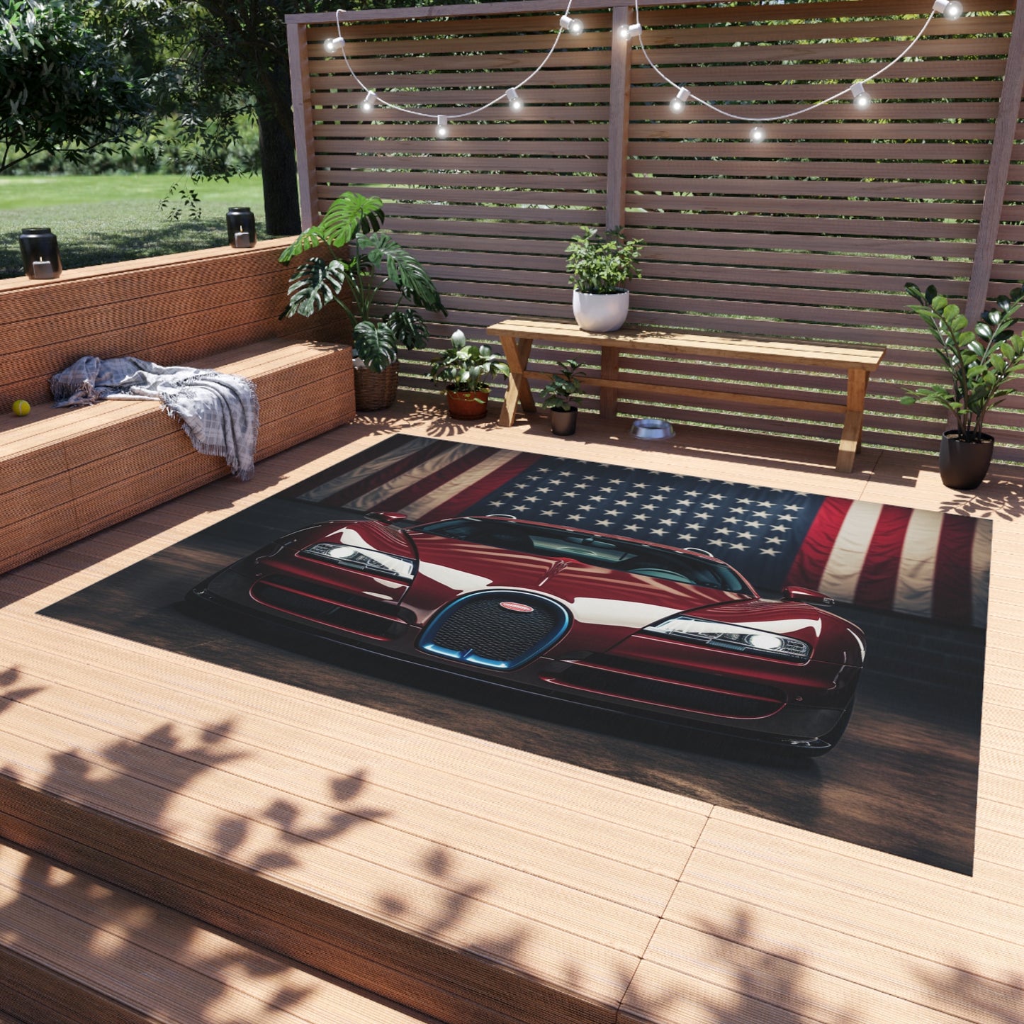 Outdoor Rug  American Flag Background Bugatti 1