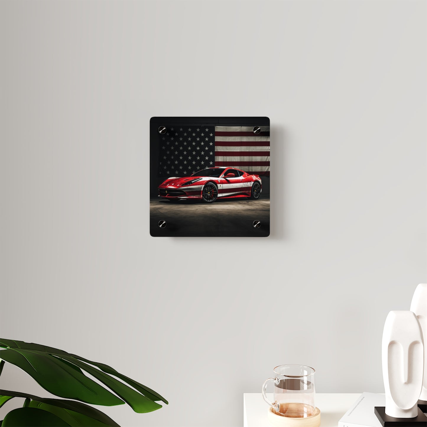 Acrylic Wall Art Panels American Flag Background Ferrari 1