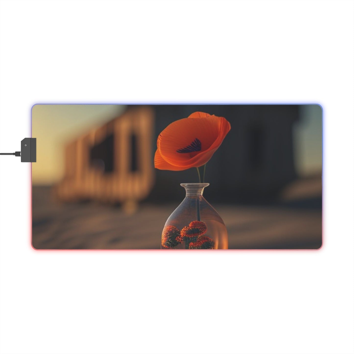 LED Gaming Mouse Pad Orange Poppy in a Vase 3