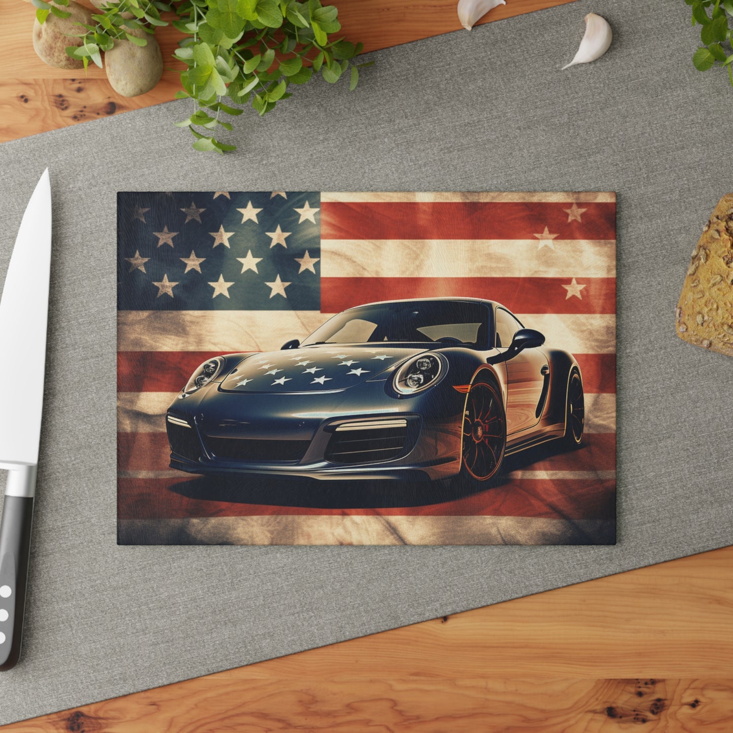 Glass Cutting Board Abstract American Flag Background Porsche 3