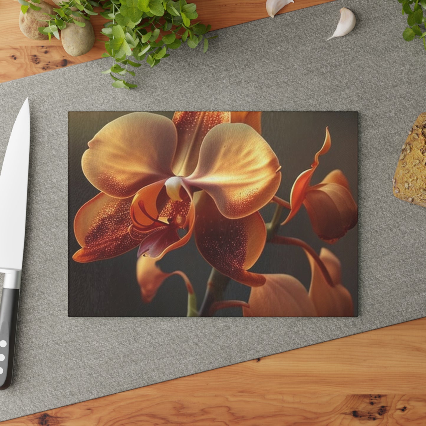 Glass Cutting Board Orange Orchid 1