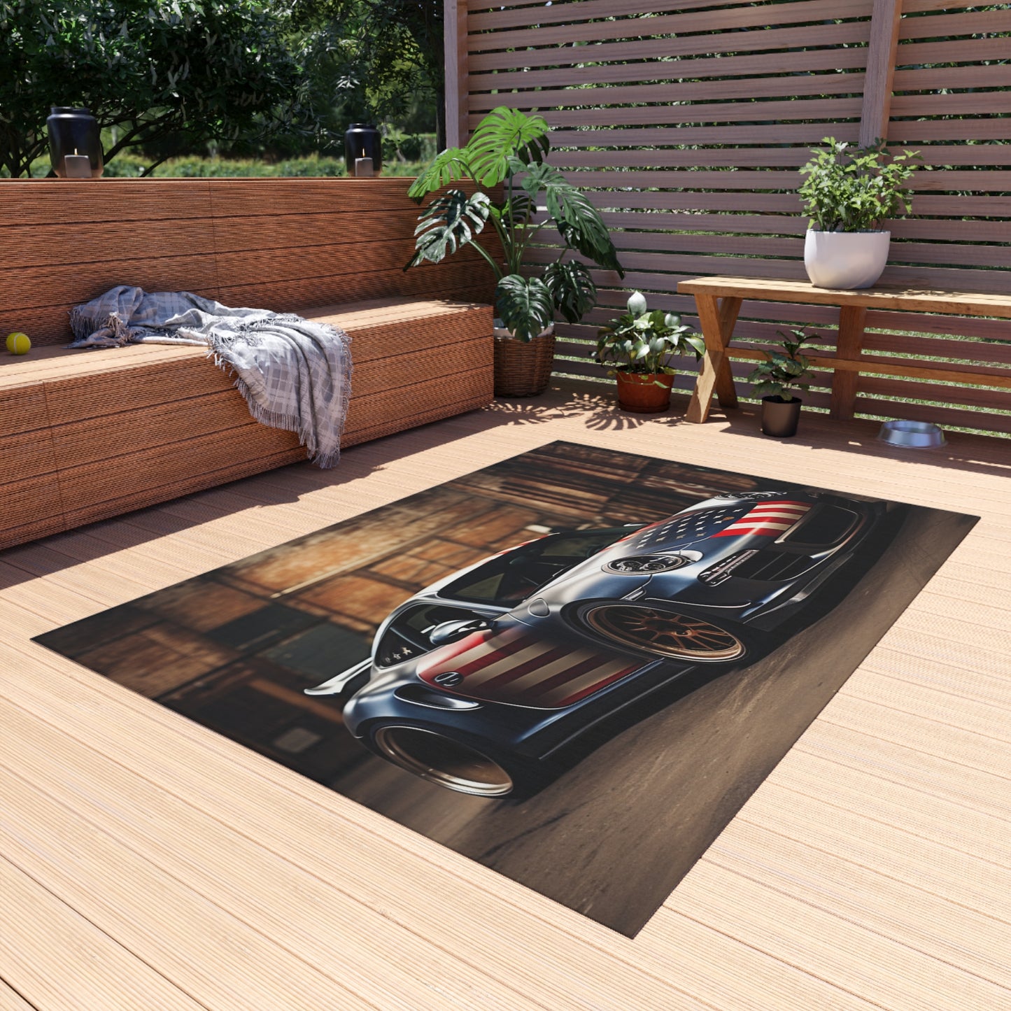 Outdoor Rug  American Flag Porsche 1