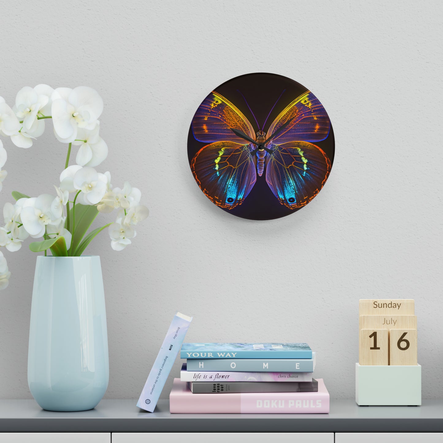 Acrylic Wall Clock Neon Butterfly Flair 2