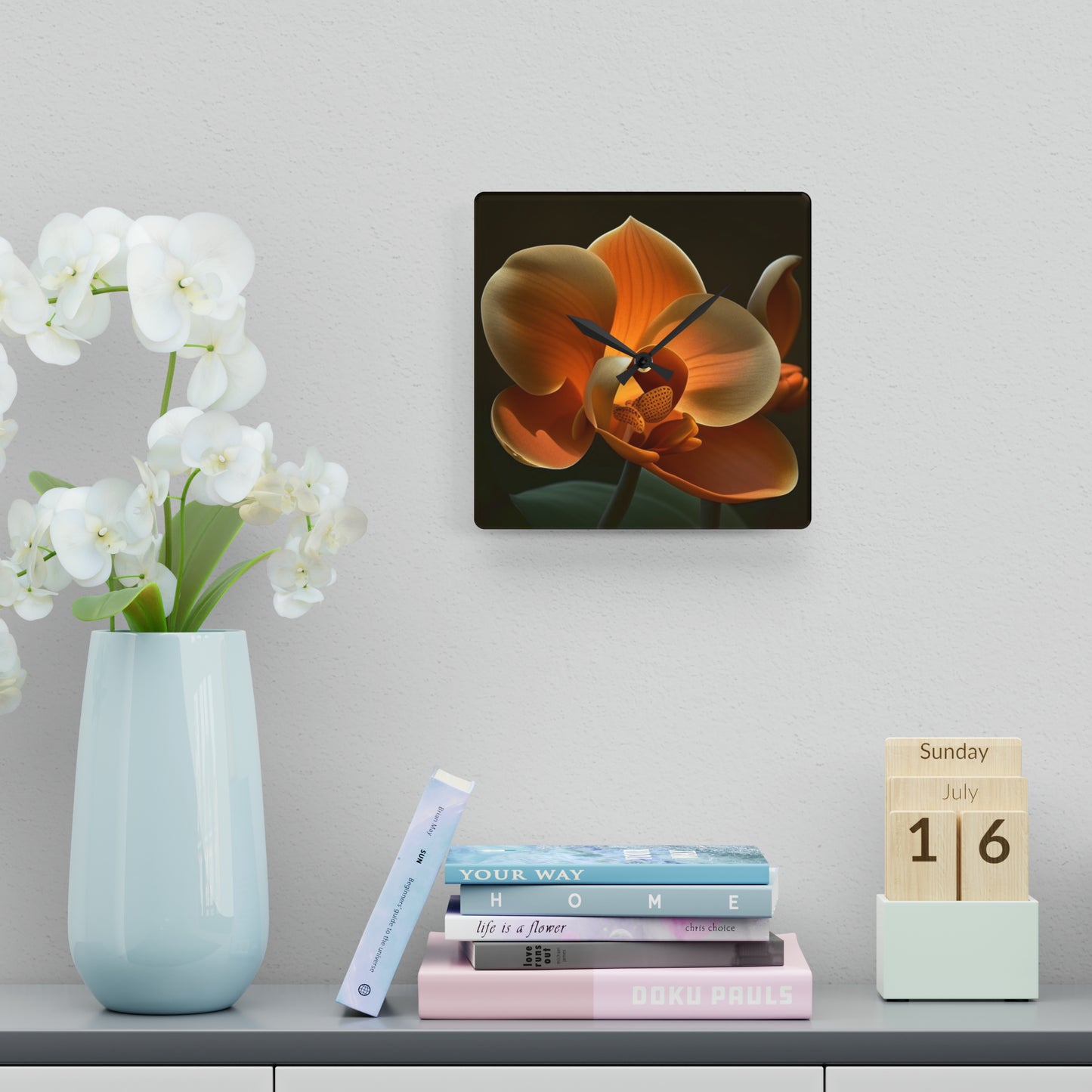 Acrylic Wall Clock Orange Orchid 4