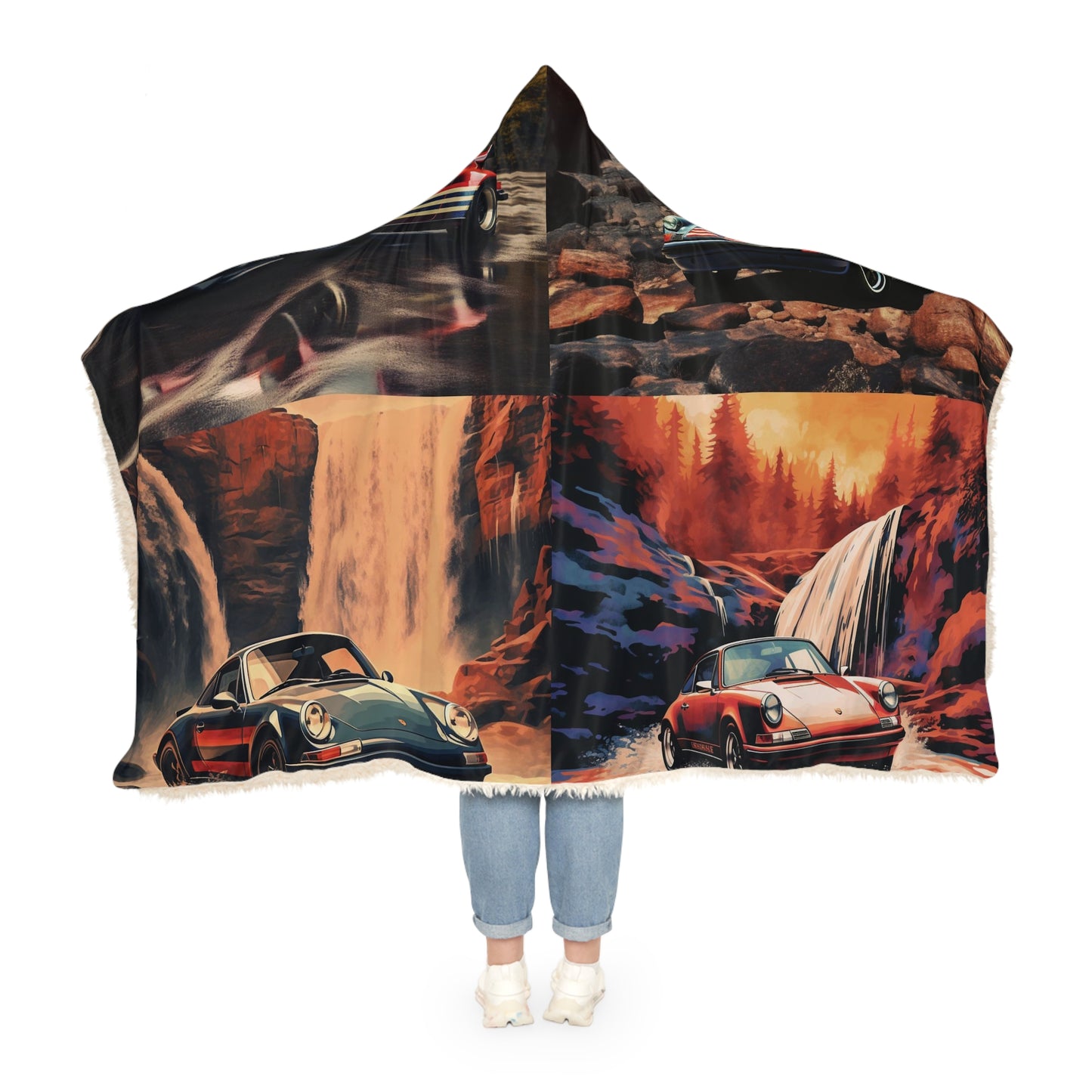 Snuggle Hooded Blanket American Flag Porsche Abstract 5