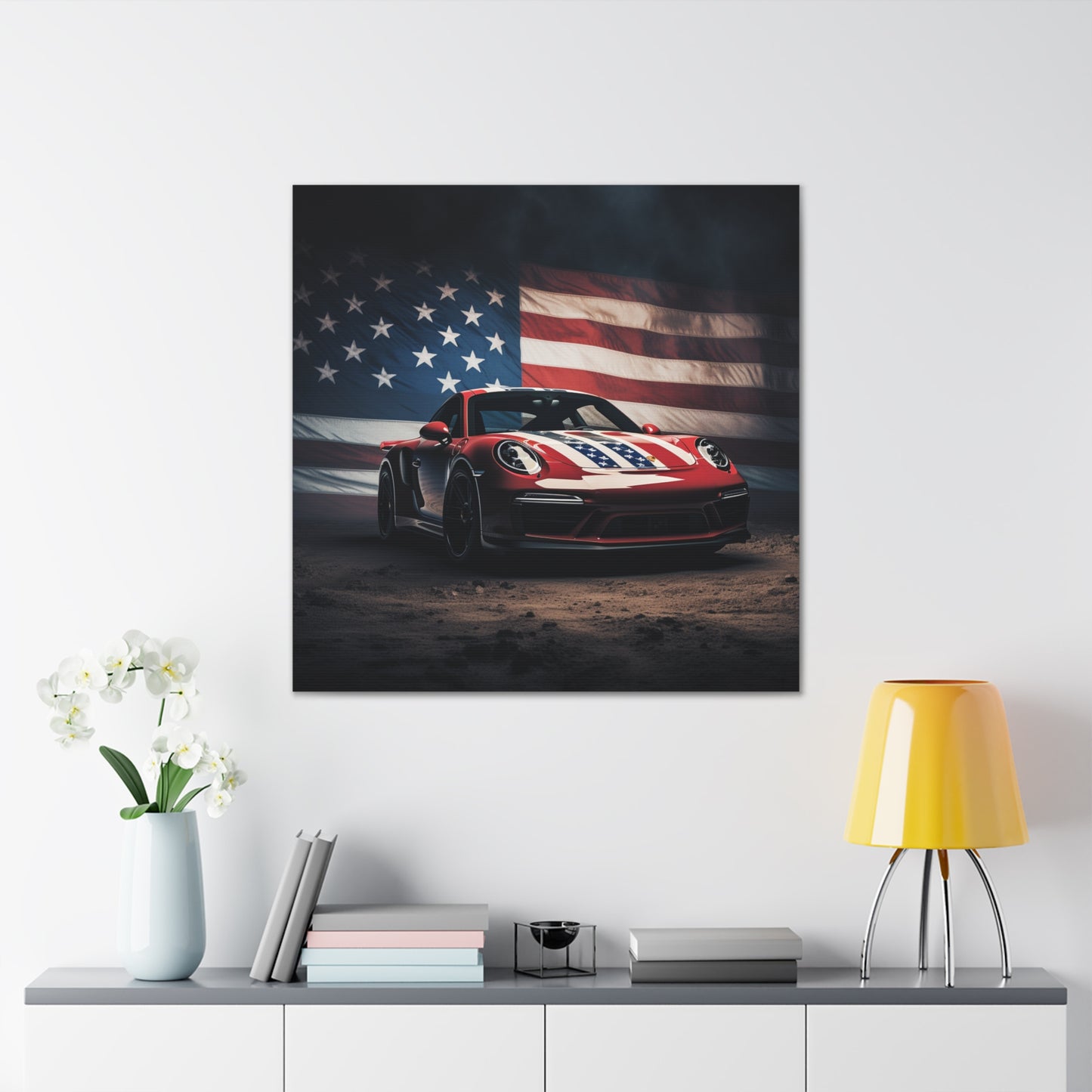 Canvas Gallery Wraps American Flag Background Porsche 3