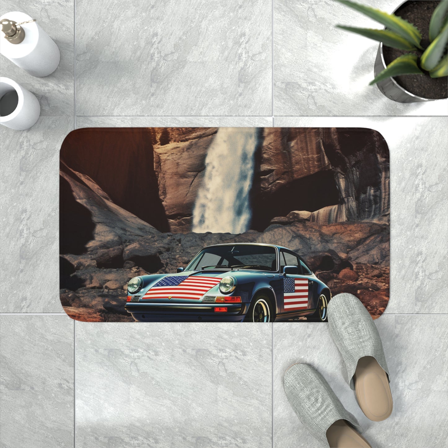 Memory Foam Bath Mat American Flag Porsche Abstract 2