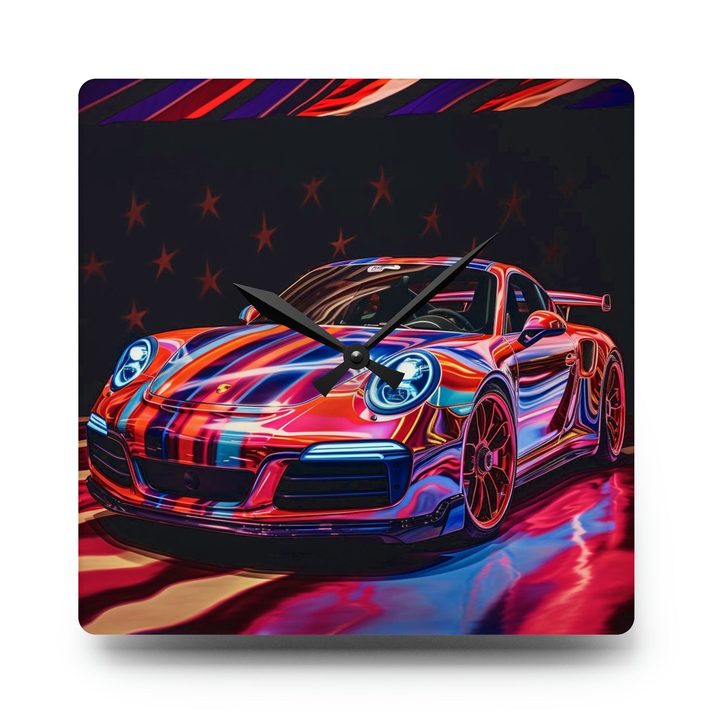 Acrylic Wall Clock American Flag Colored Porsche 4