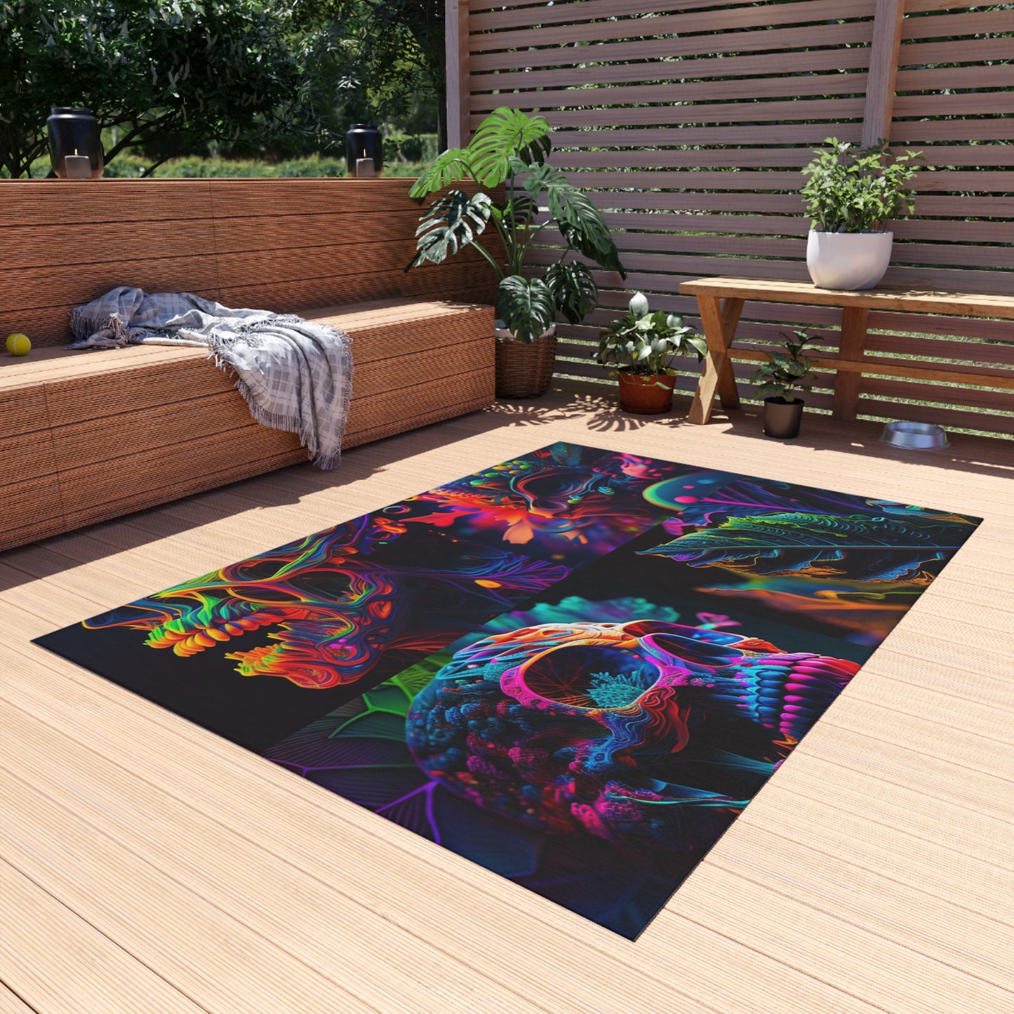 Outdoor Rug  Florescent Skull Death 5